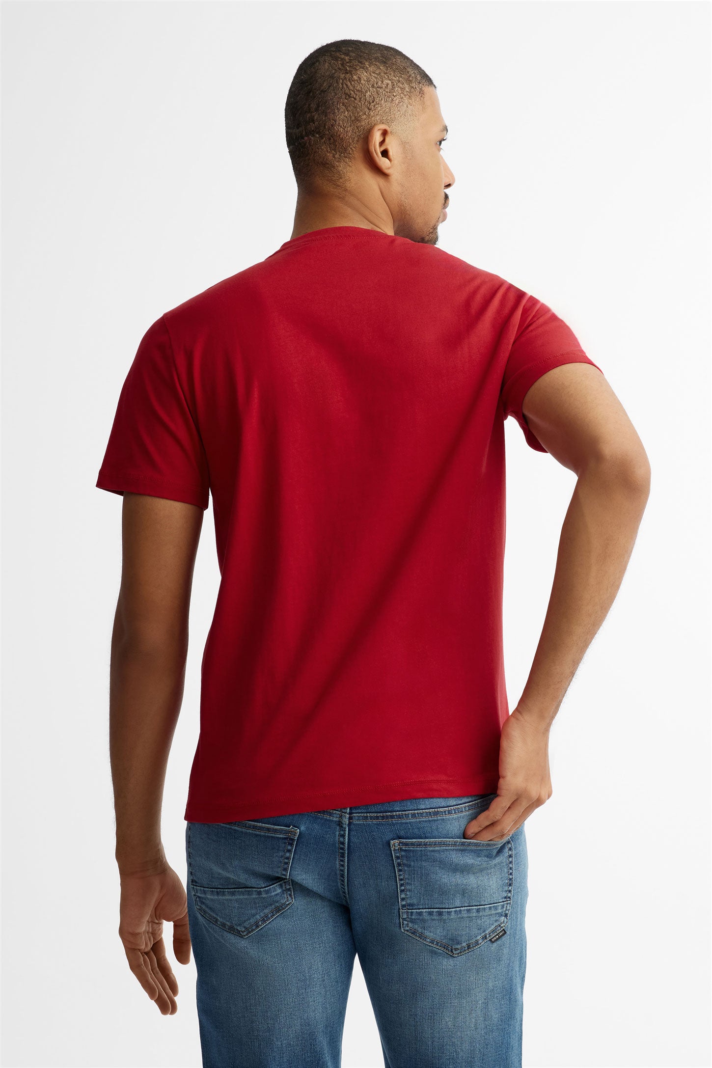 T-shirt col rond à poche en coton - Homme && ROUGE