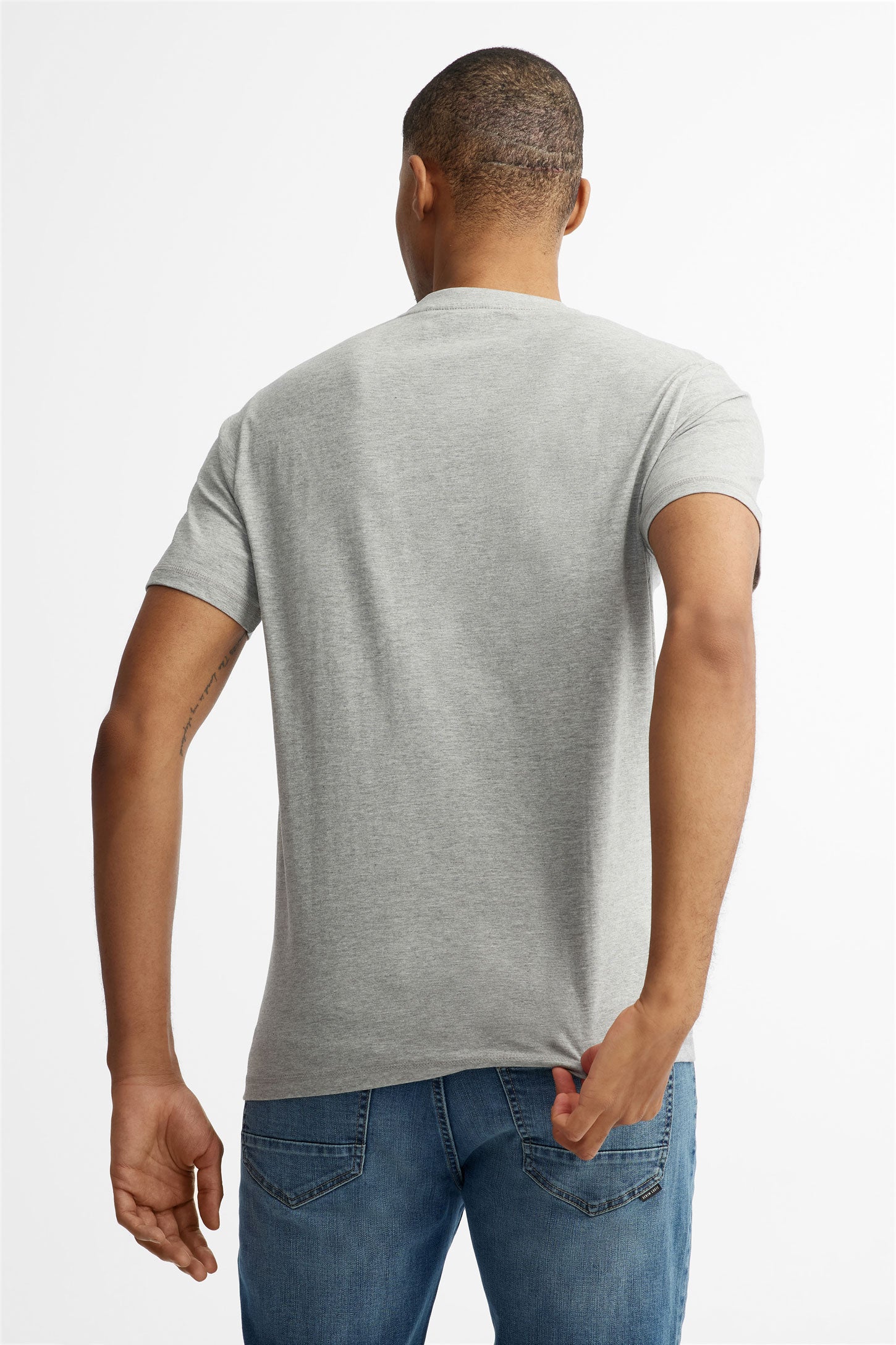 T-shirt col rond à poche en coton - Homme && GRIS MIXTE