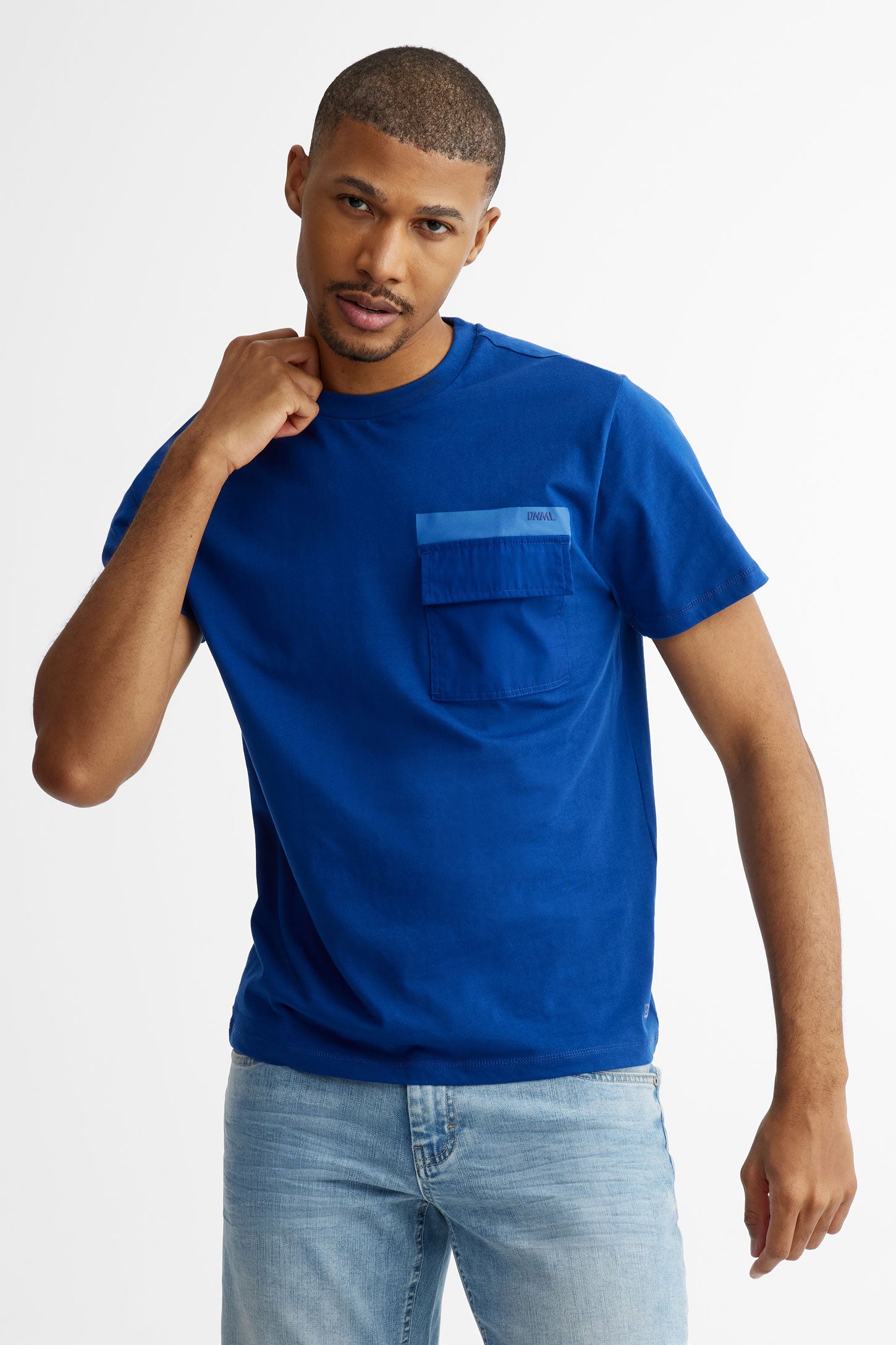 T-shirt col rond à poche en coton - Homme && BLEU