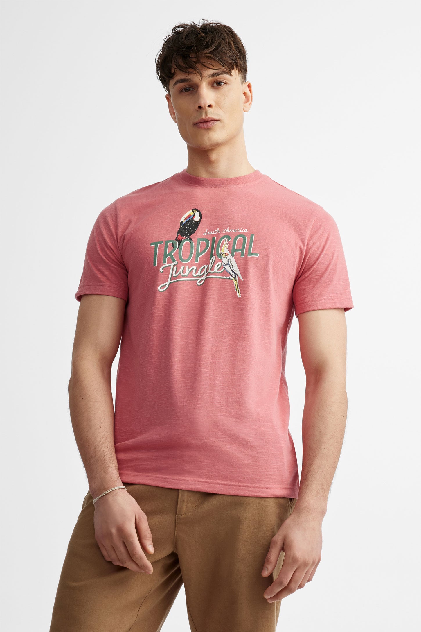 T-shirt col rond imprimé coton - Homme && ROSE