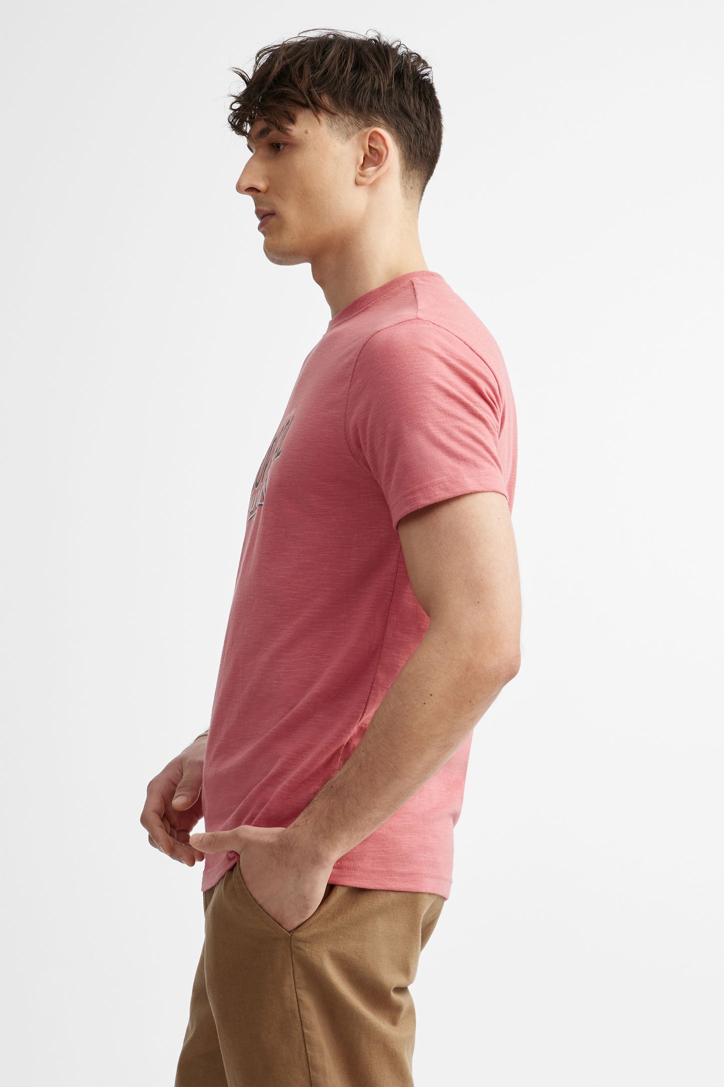 T-shirt col rond imprimé coton - Homme && ROSE