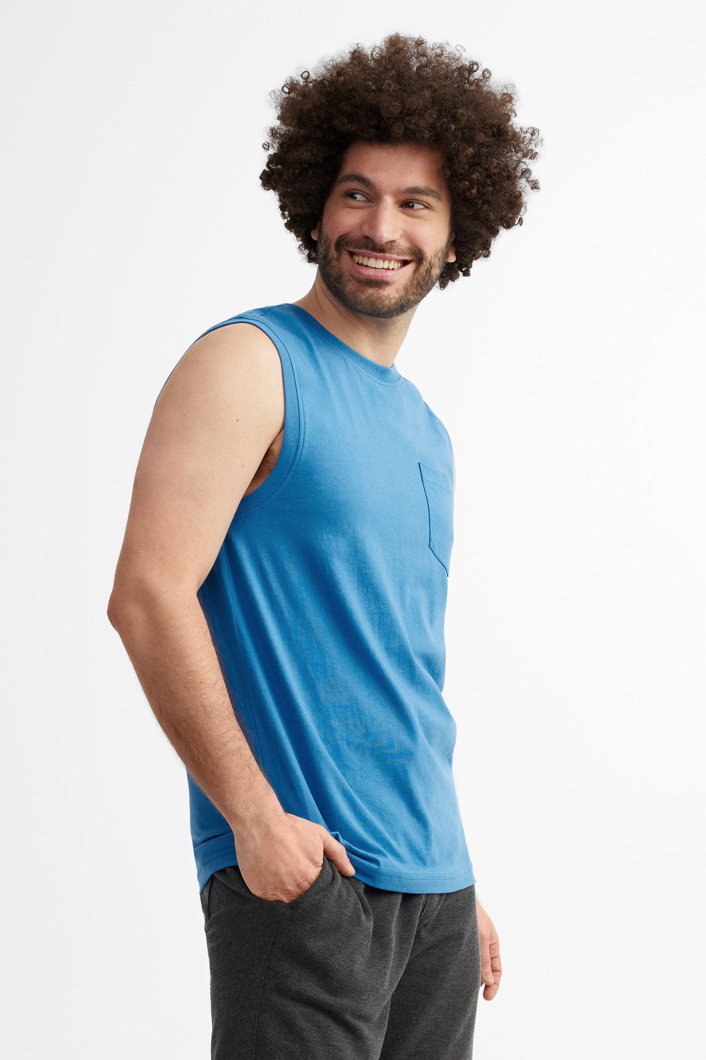 Camisole à poche en coton, 2/30$ - Homme && BLEU