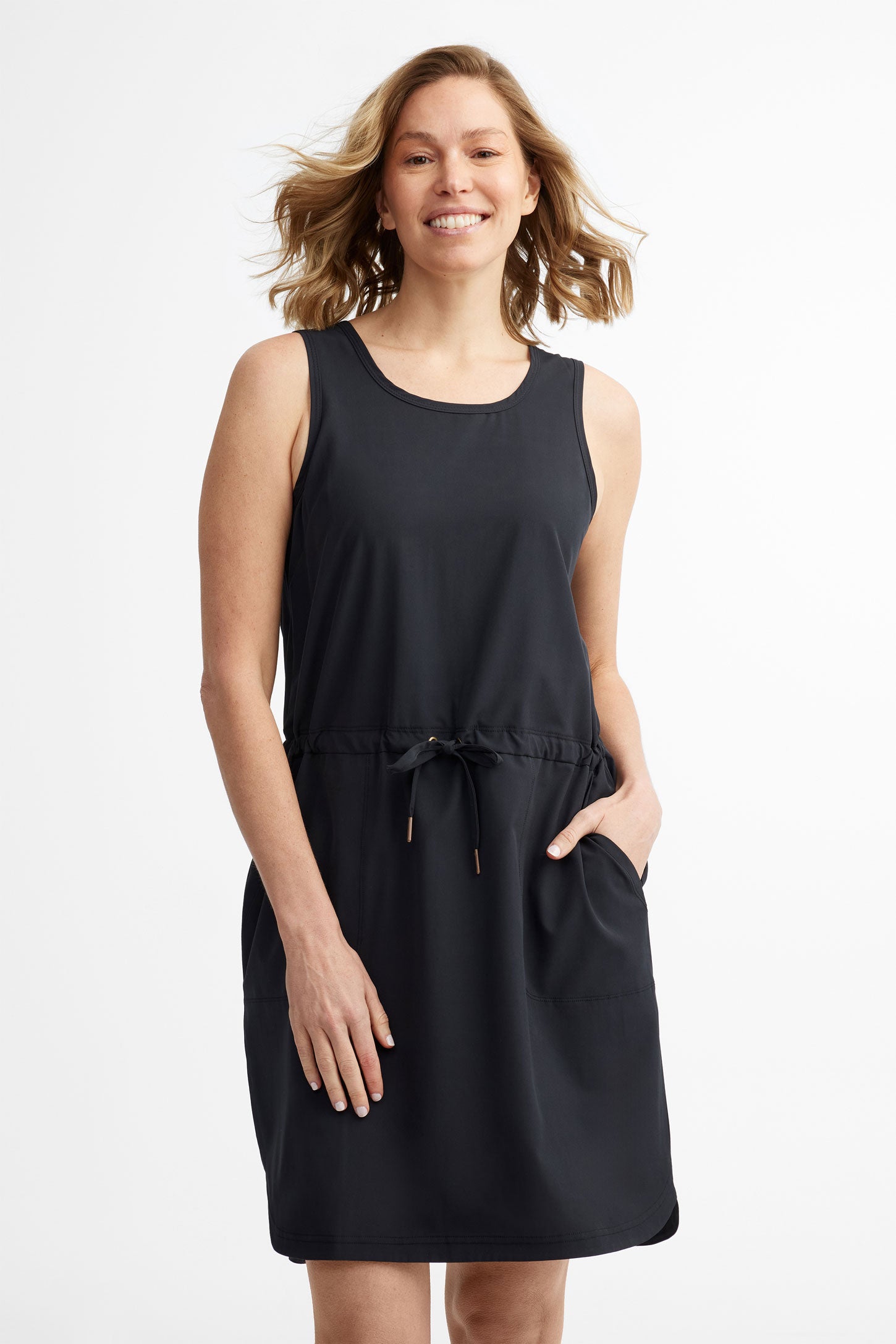 Robe col rond à poches extensible 4 sens - Femme && NOIR