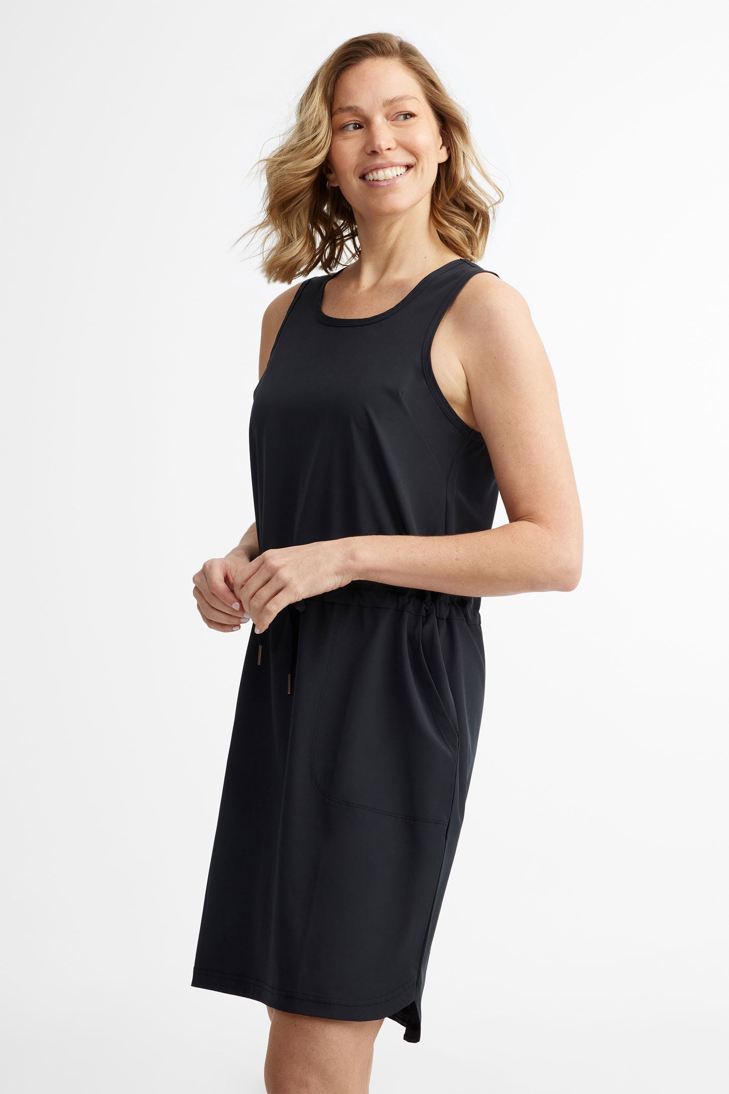 Robe col rond à poches extensible 4 sens - Femme && NOIR
