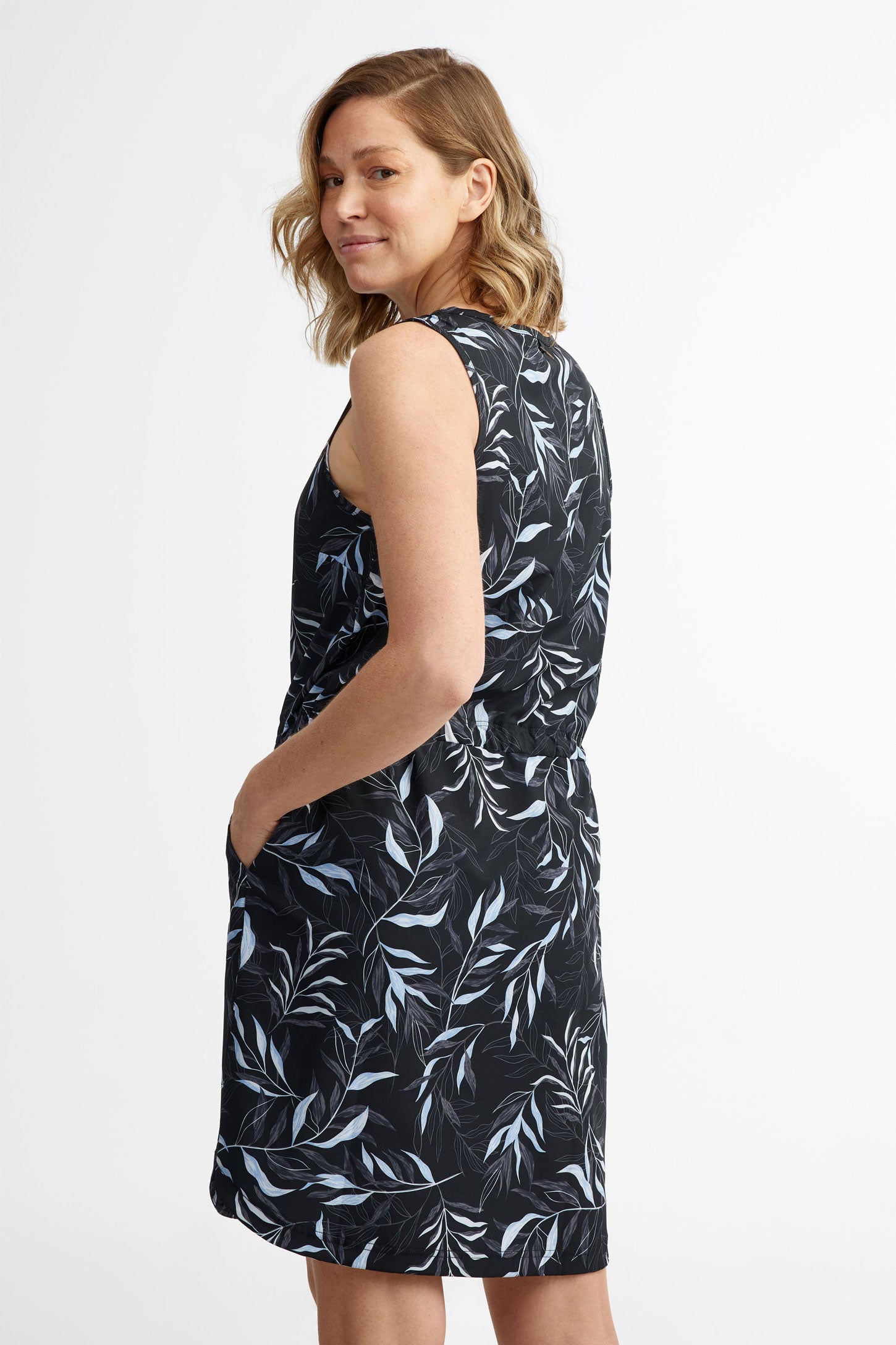 Robe col rond à poches extensible 4 sens - Femme && NOIR/MULTI