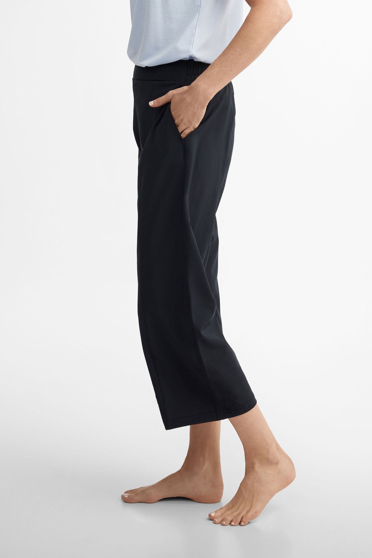 Pantalon taille haute jambe large extensible 4 sens - Femme && NOIR