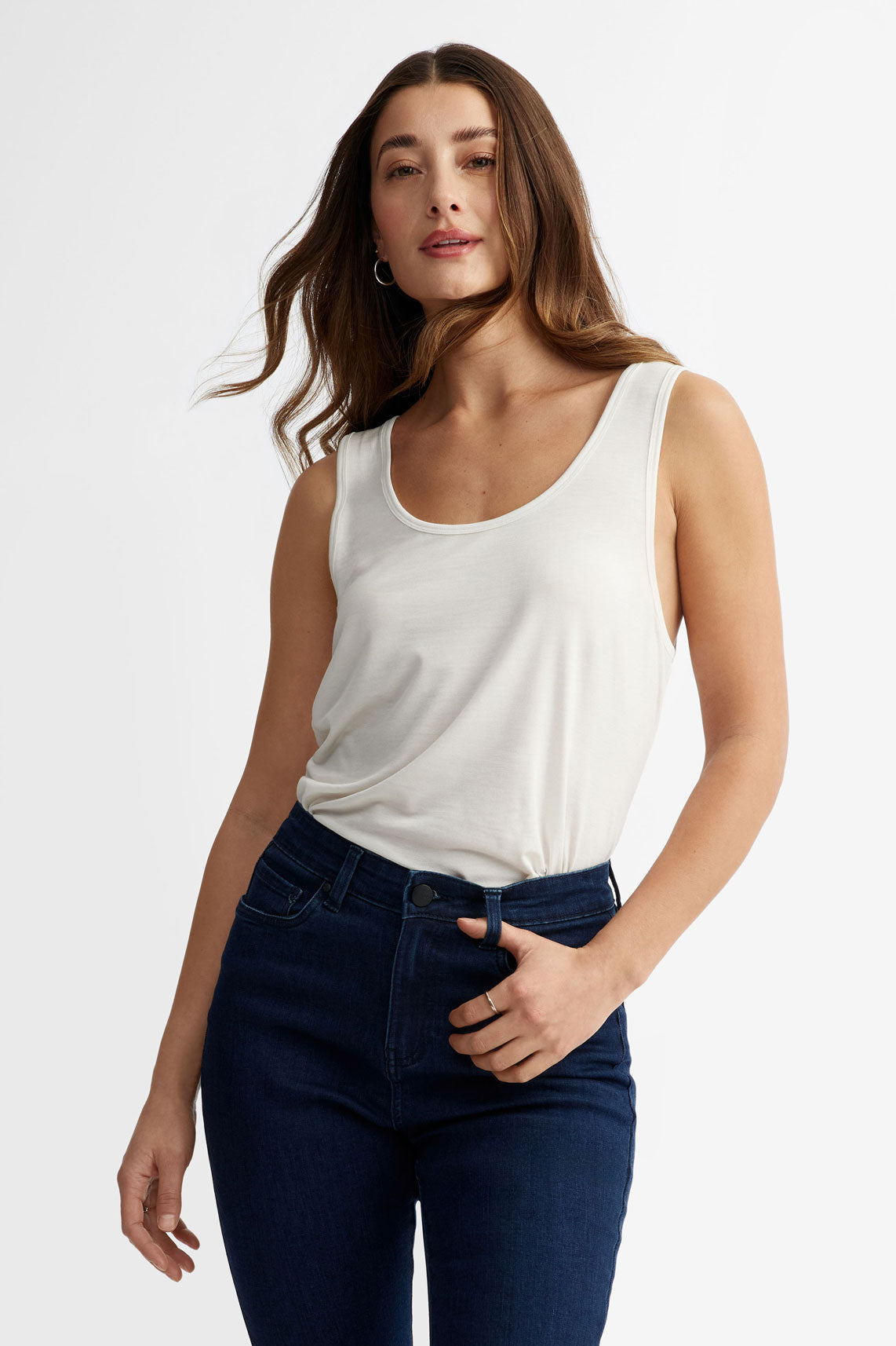 Camisole col rond en Lyocell - Femme && BLANC