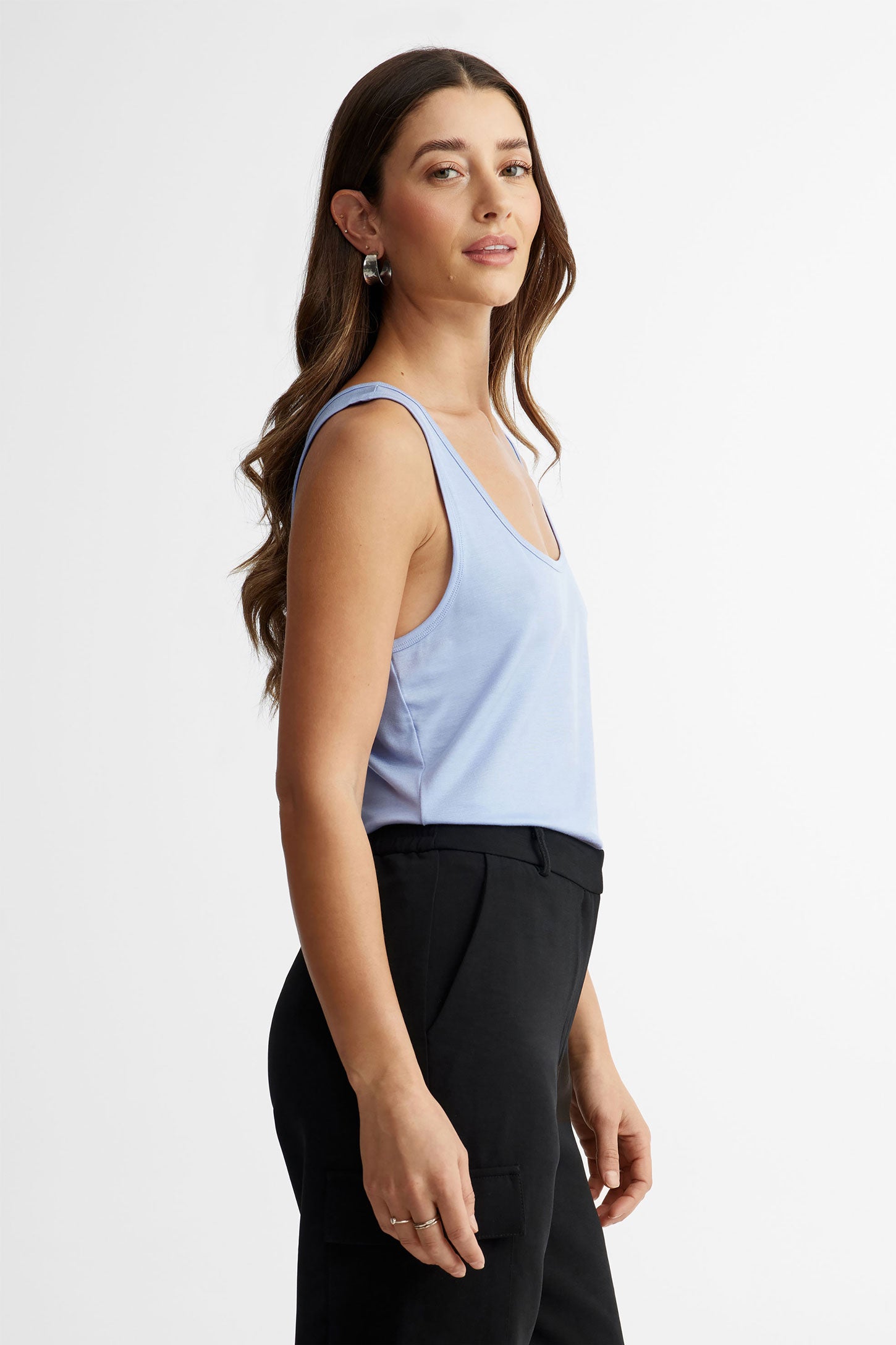 Camisole col rond en Lyocell - Femme && BLEU