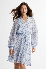 Robe cache-cœur en chiffon - Femme && BLEU MULTI