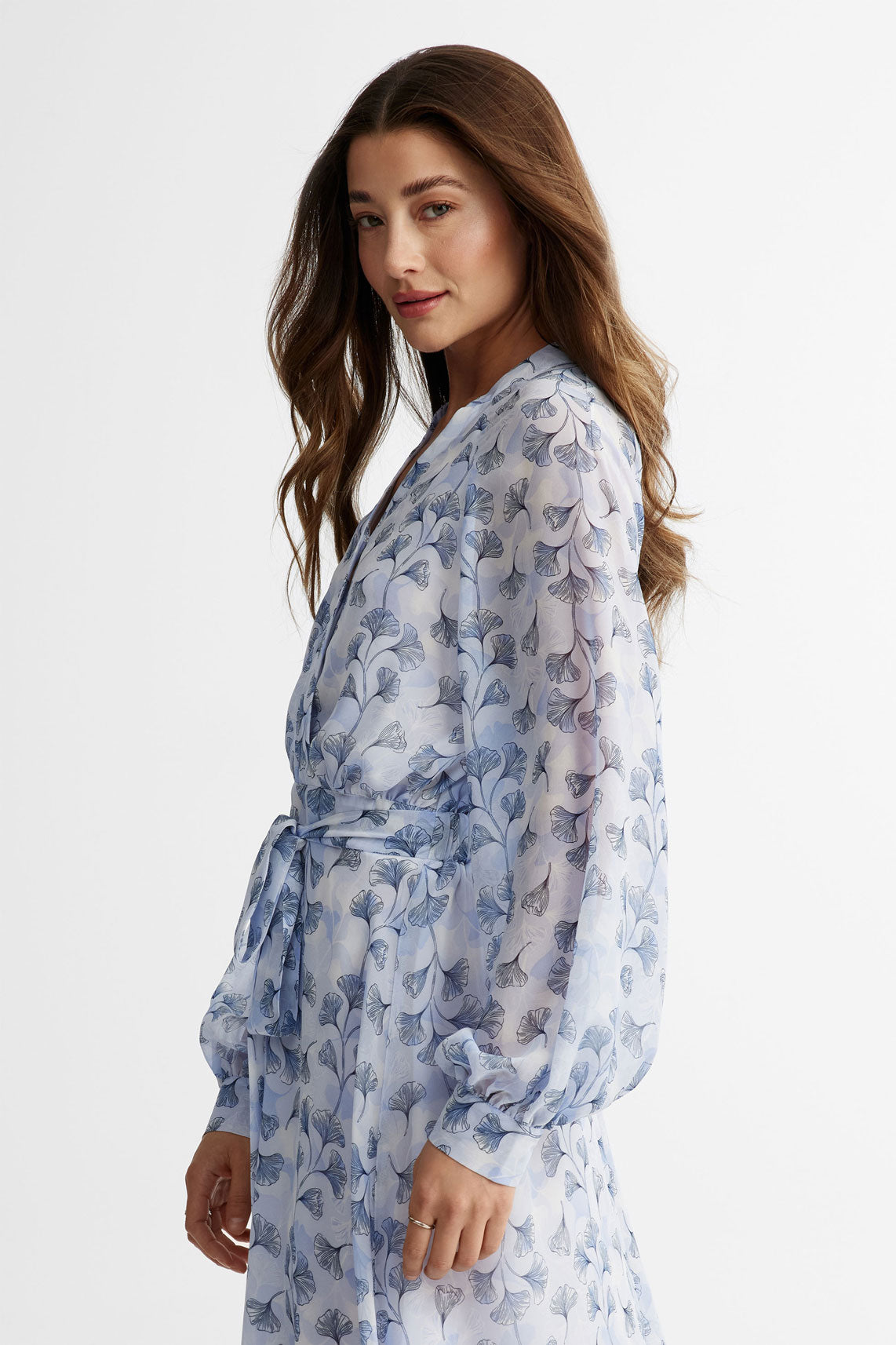 Robe cache-cœur en chiffon - Femme && BLEU MULTI