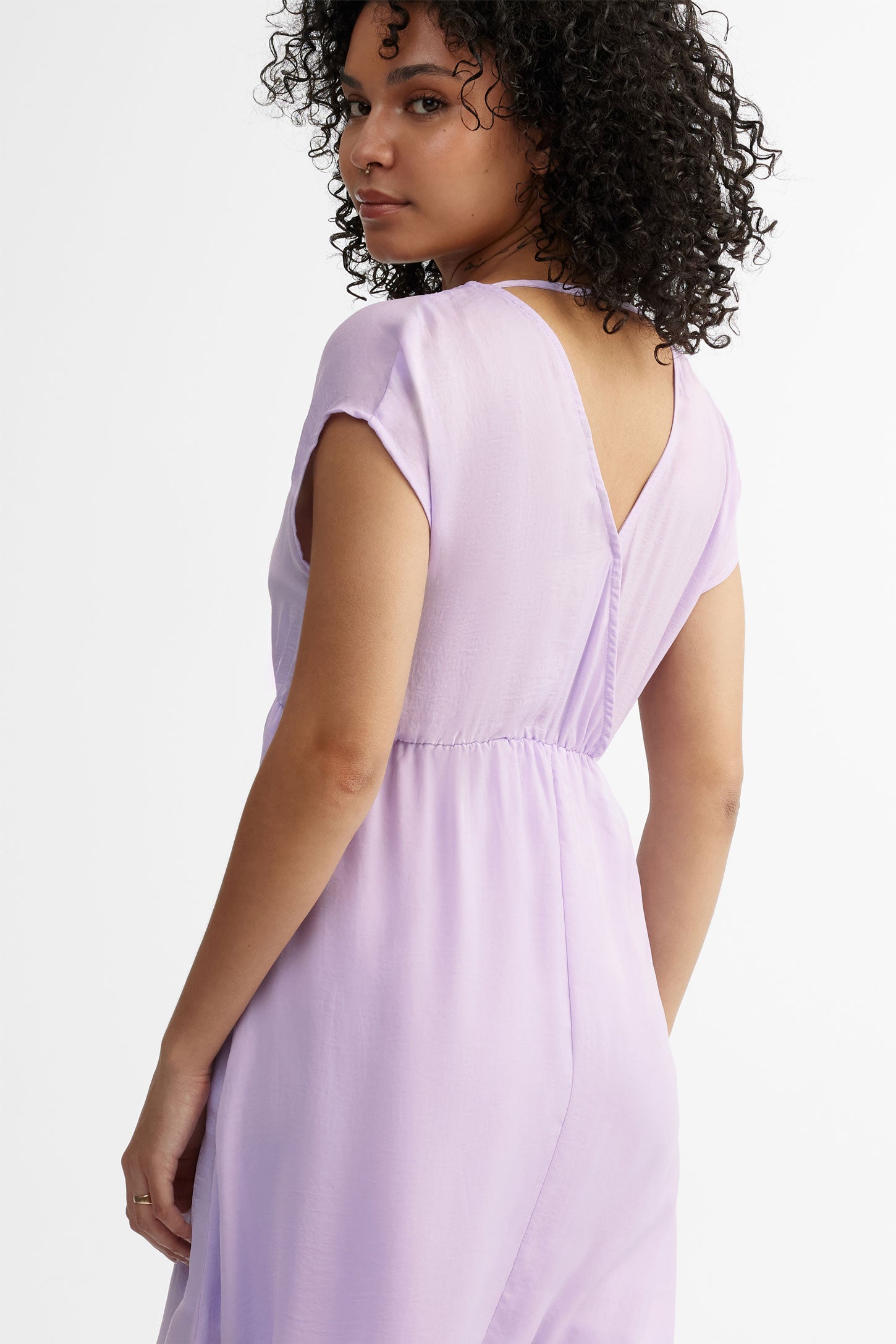 Robe longue col en V satin - Femme && LILAS