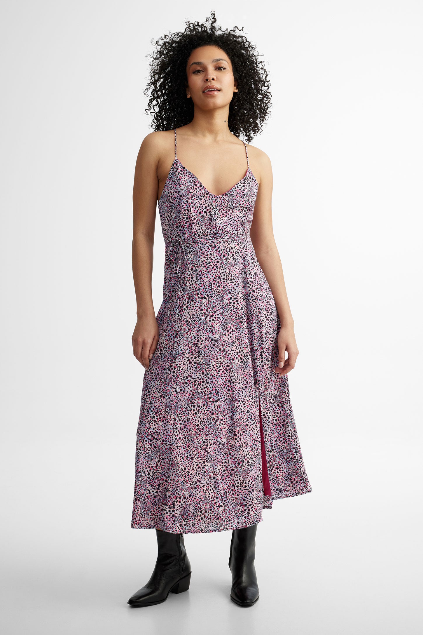 Robe longues bretelles fines croisées imprimé floral - Femme && ROSE MULTI