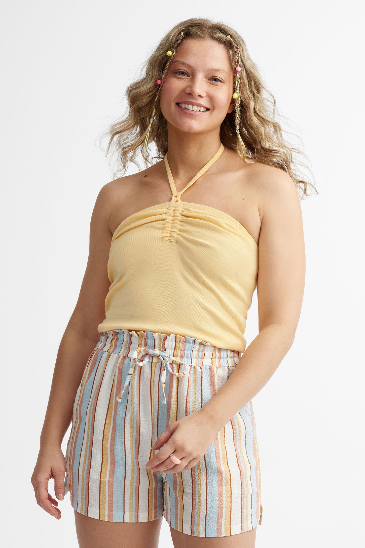 Camisole nouée au cou en coton - Femme && JAUNE