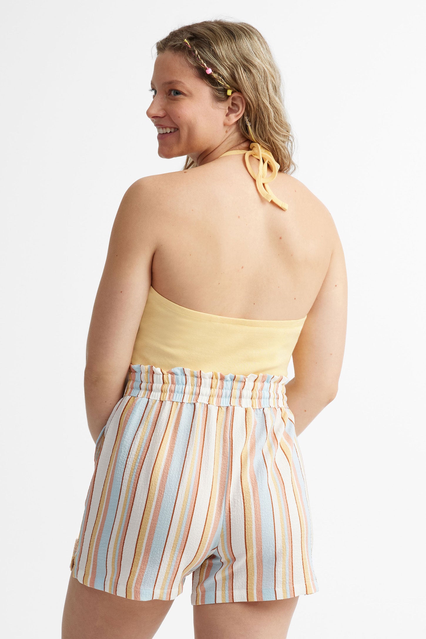 Camisole nouée au cou en coton - Femme && JAUNE