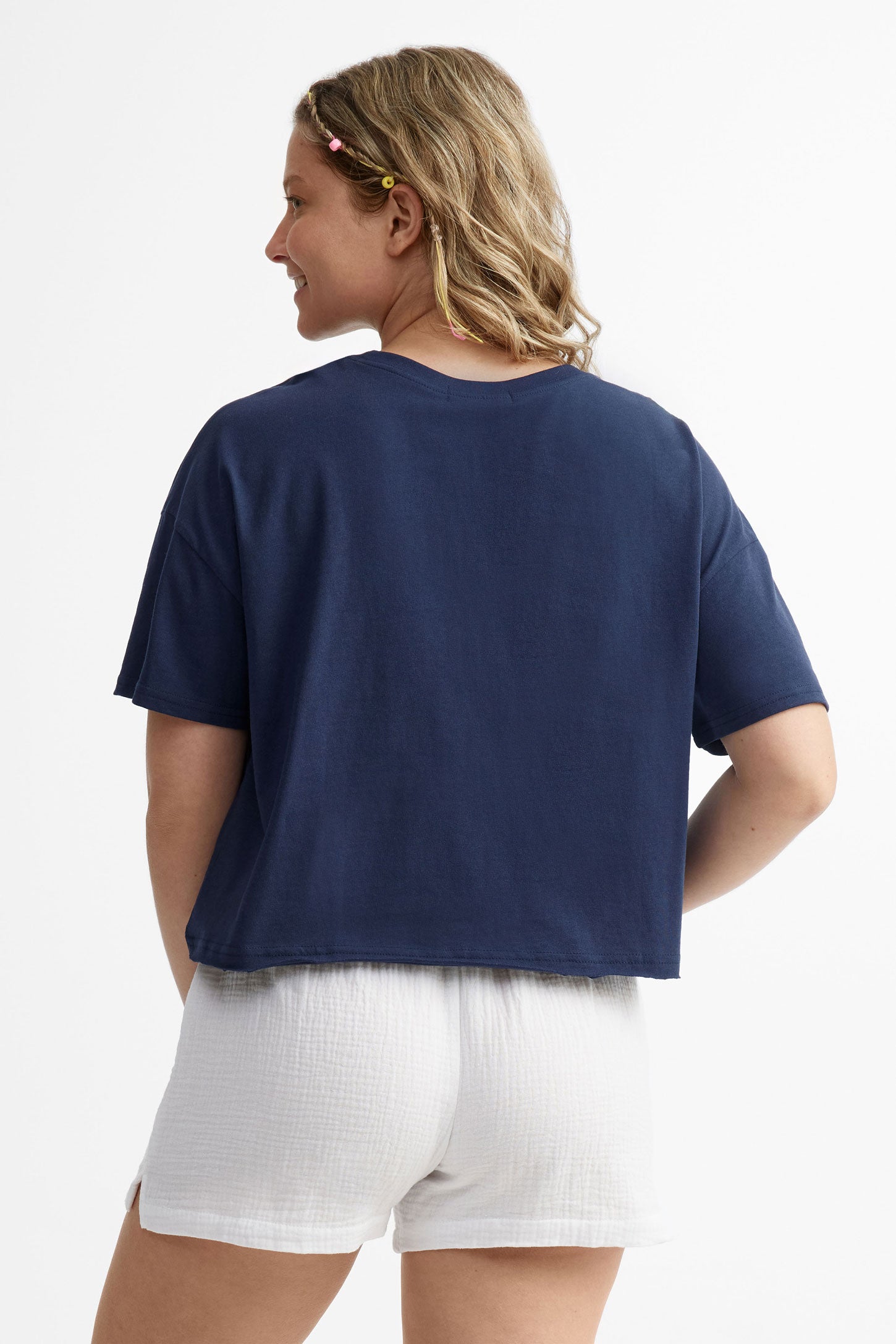 T-shirt surdimensionné en coton - Femme && BLEU MARINE