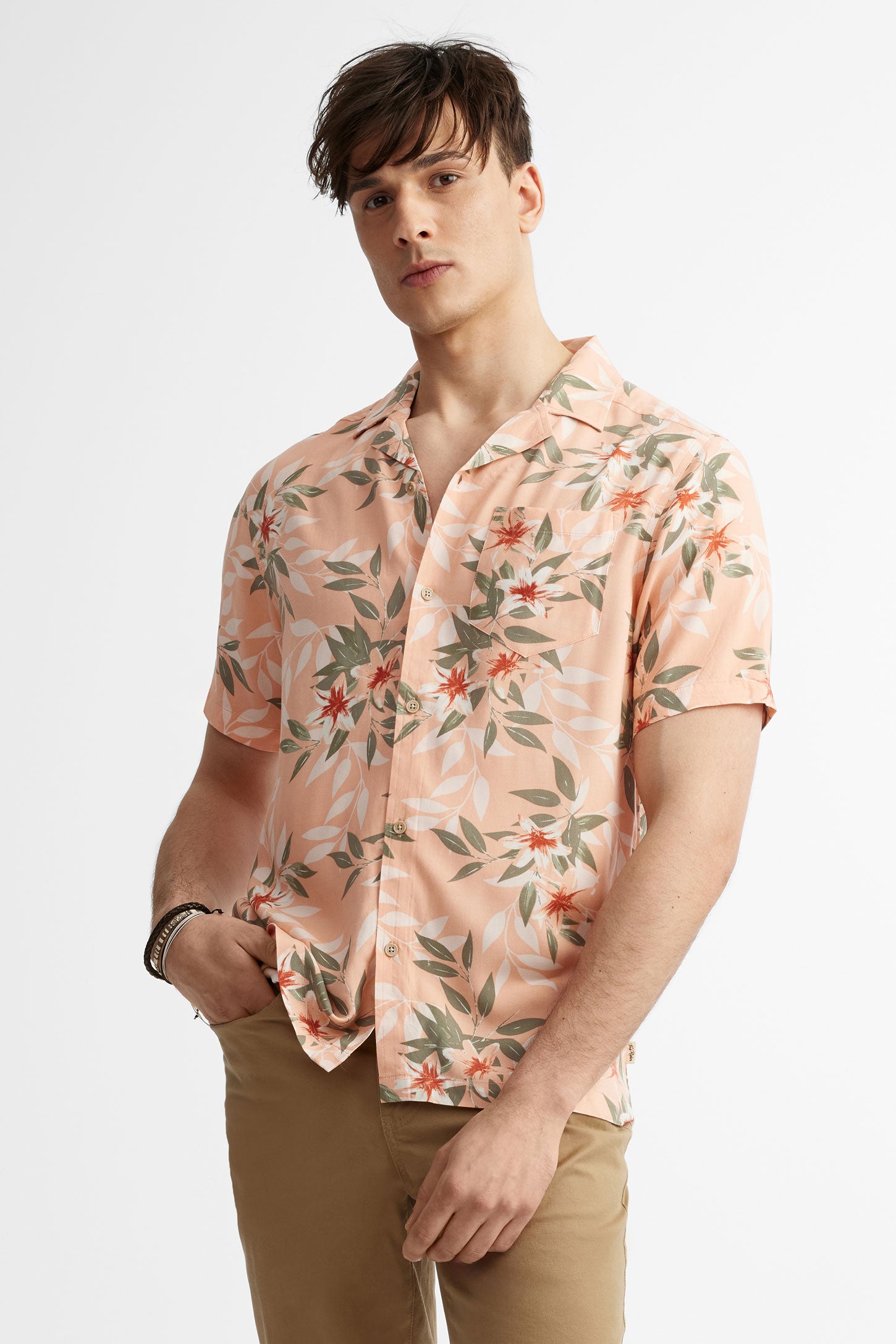 Chemise manches courtes imprimé floral - Homme && CORAIL/MULTI