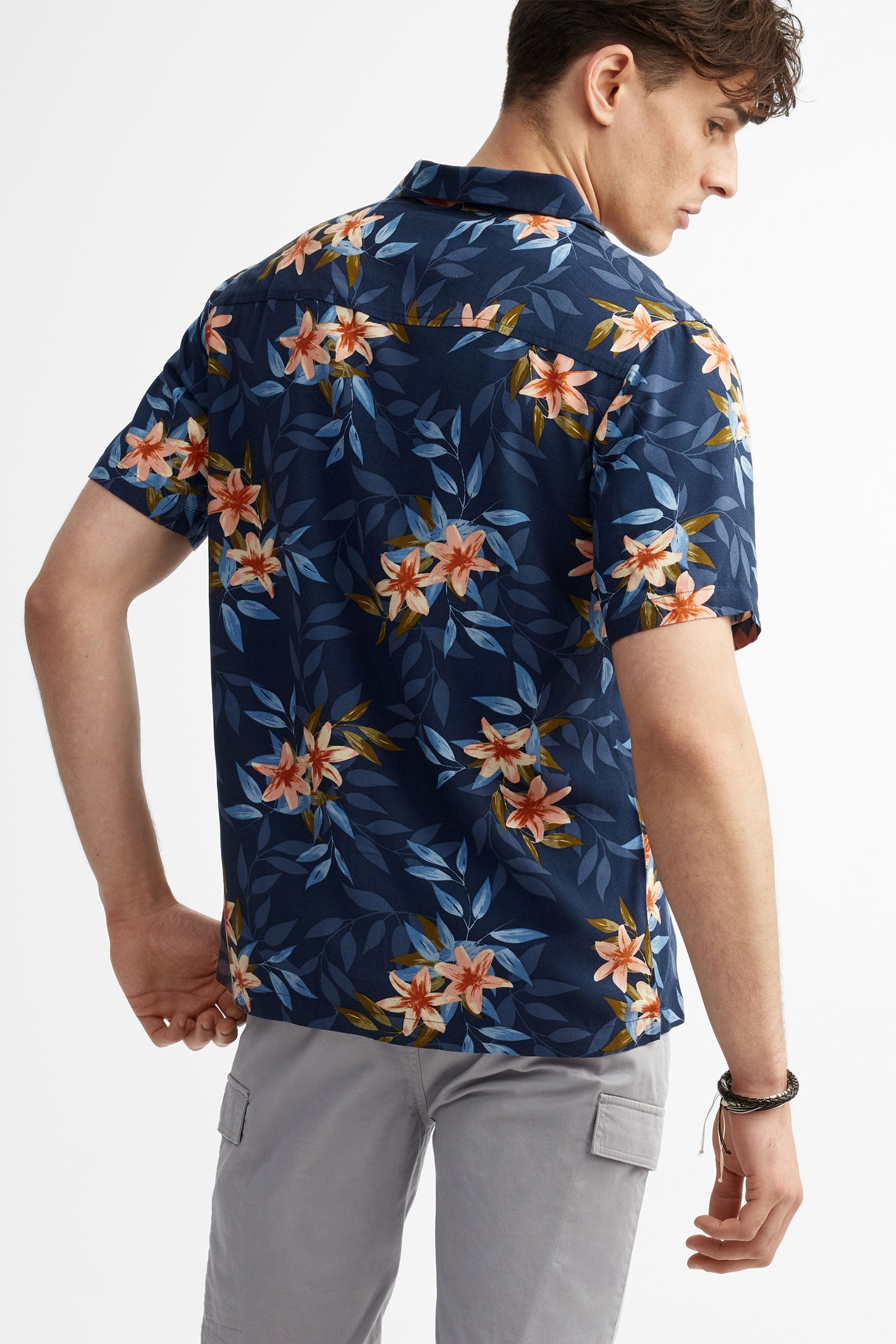 Chemise manches courtes imprimé floral - Homme && BLEU MARINE MUL