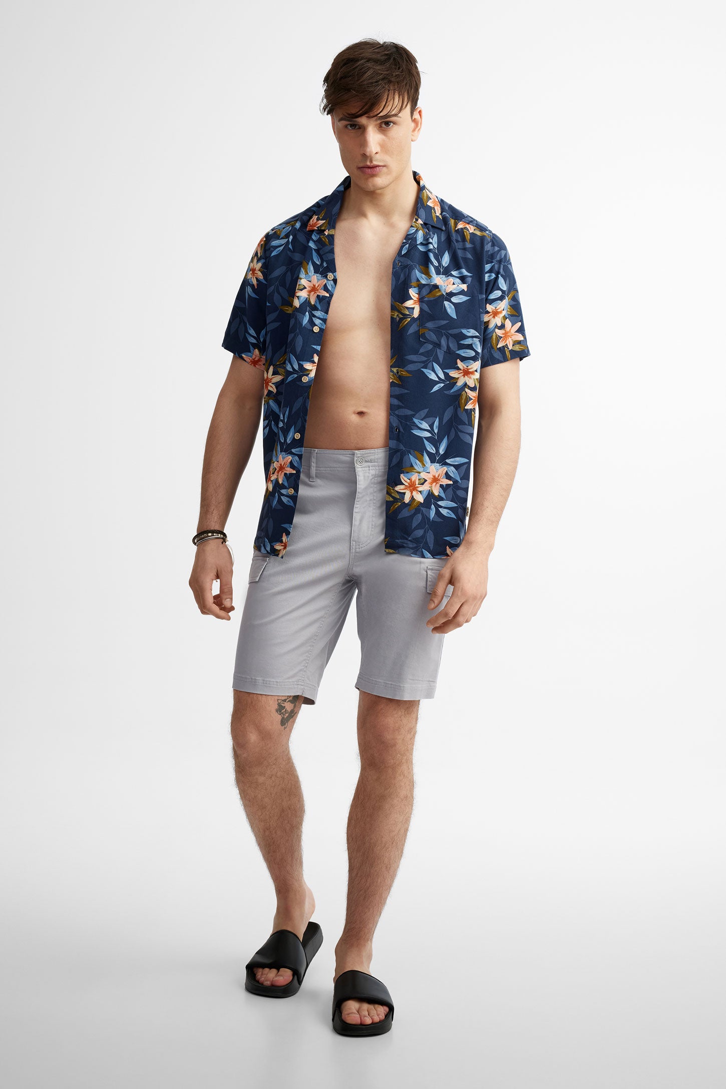 Chemise manches courtes imprimé floral - Homme && BLEU MARINE MUL