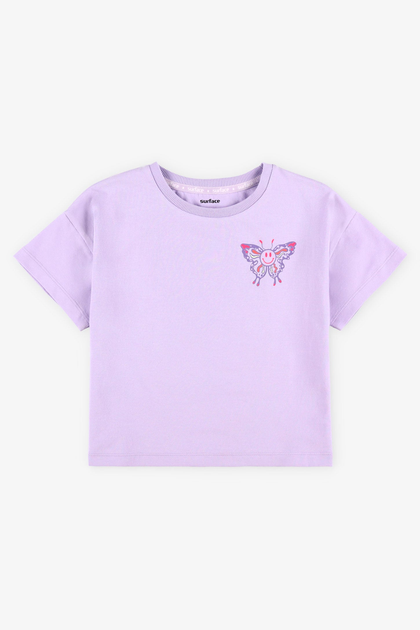 T-shirt col rond imprimé coton - Enfant fille && MAUVE