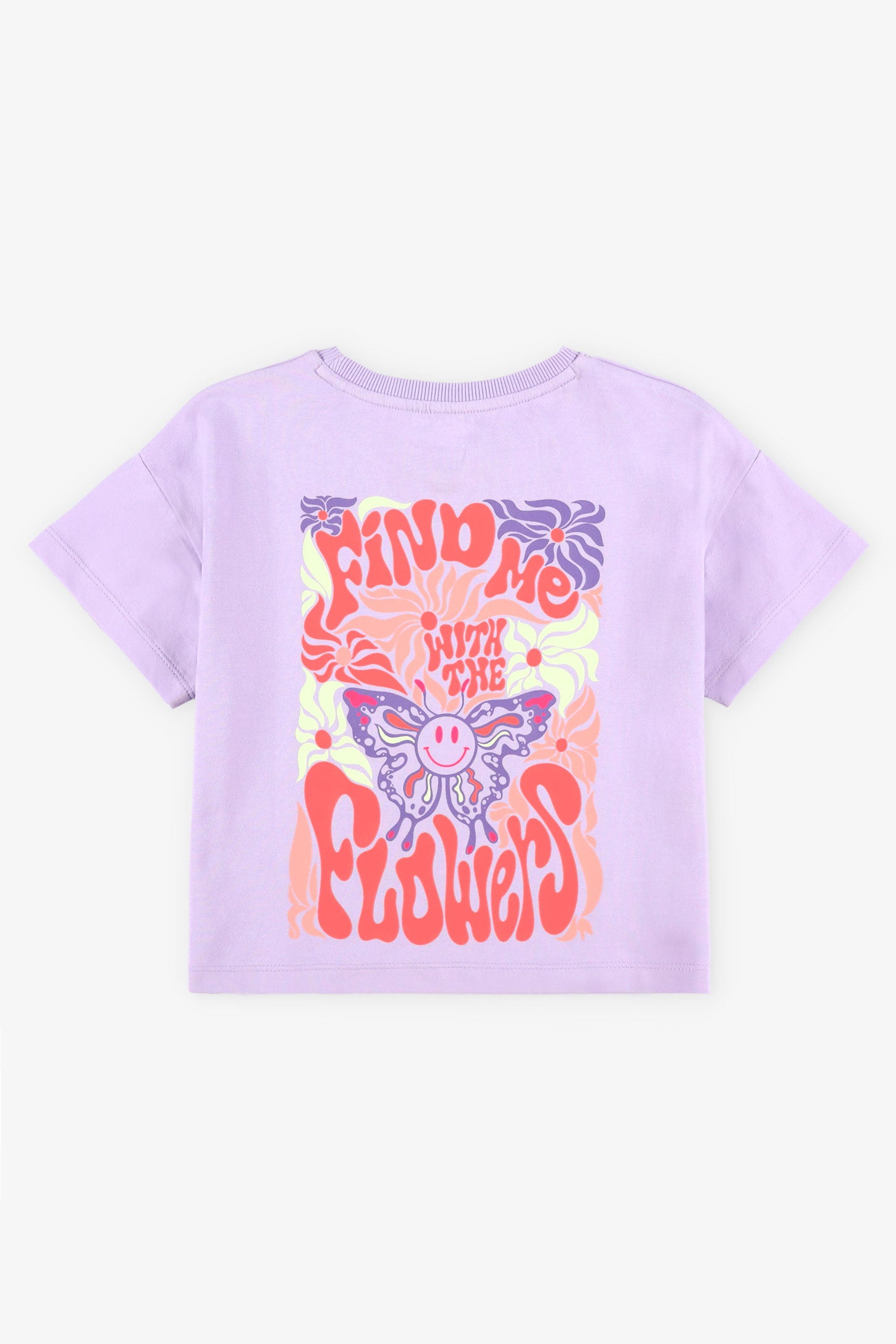 T-shirt col rond imprimé coton - Enfant fille && MAUVE