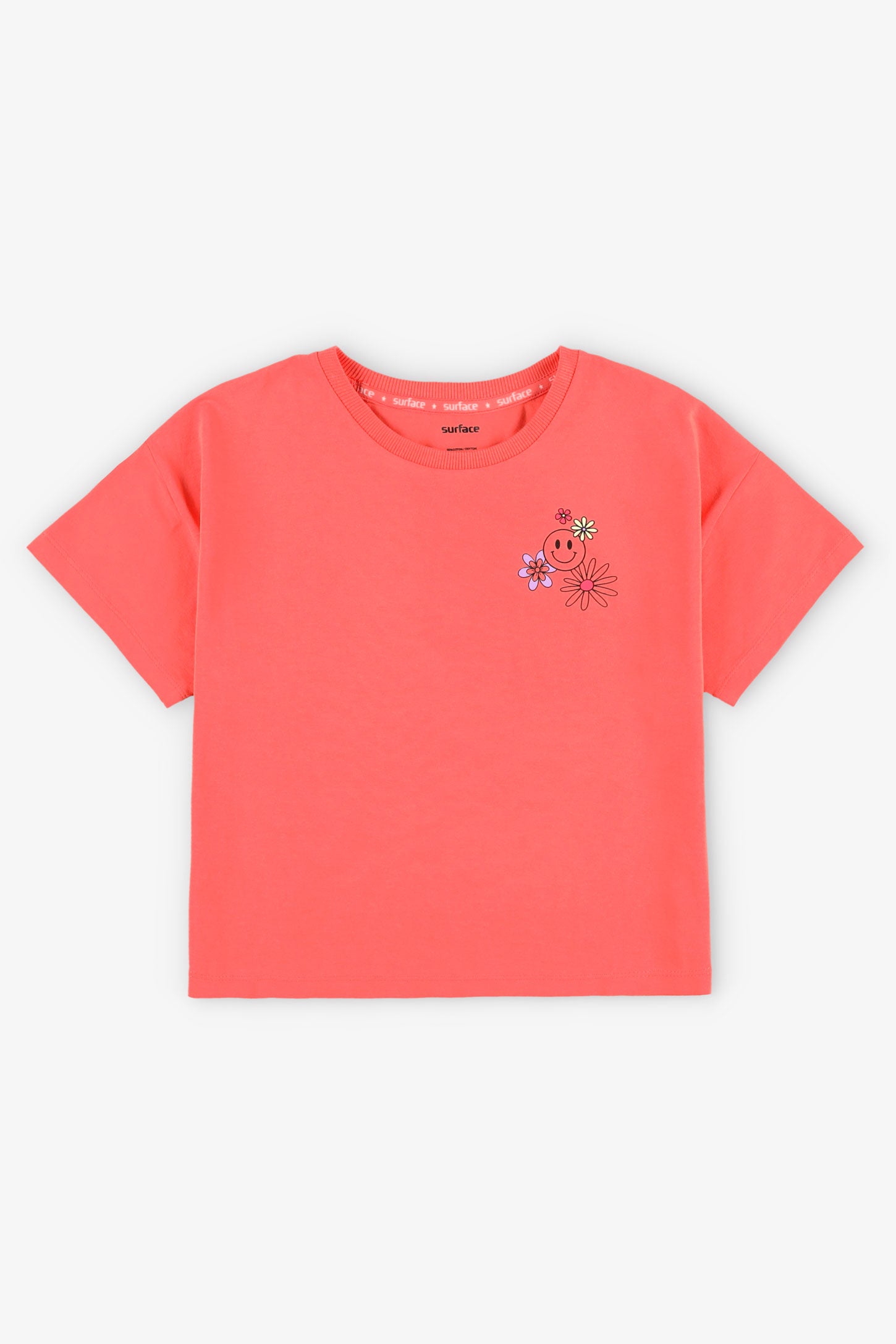 T-shirt col rond imprimé coton - Enfant fille && ORANGE