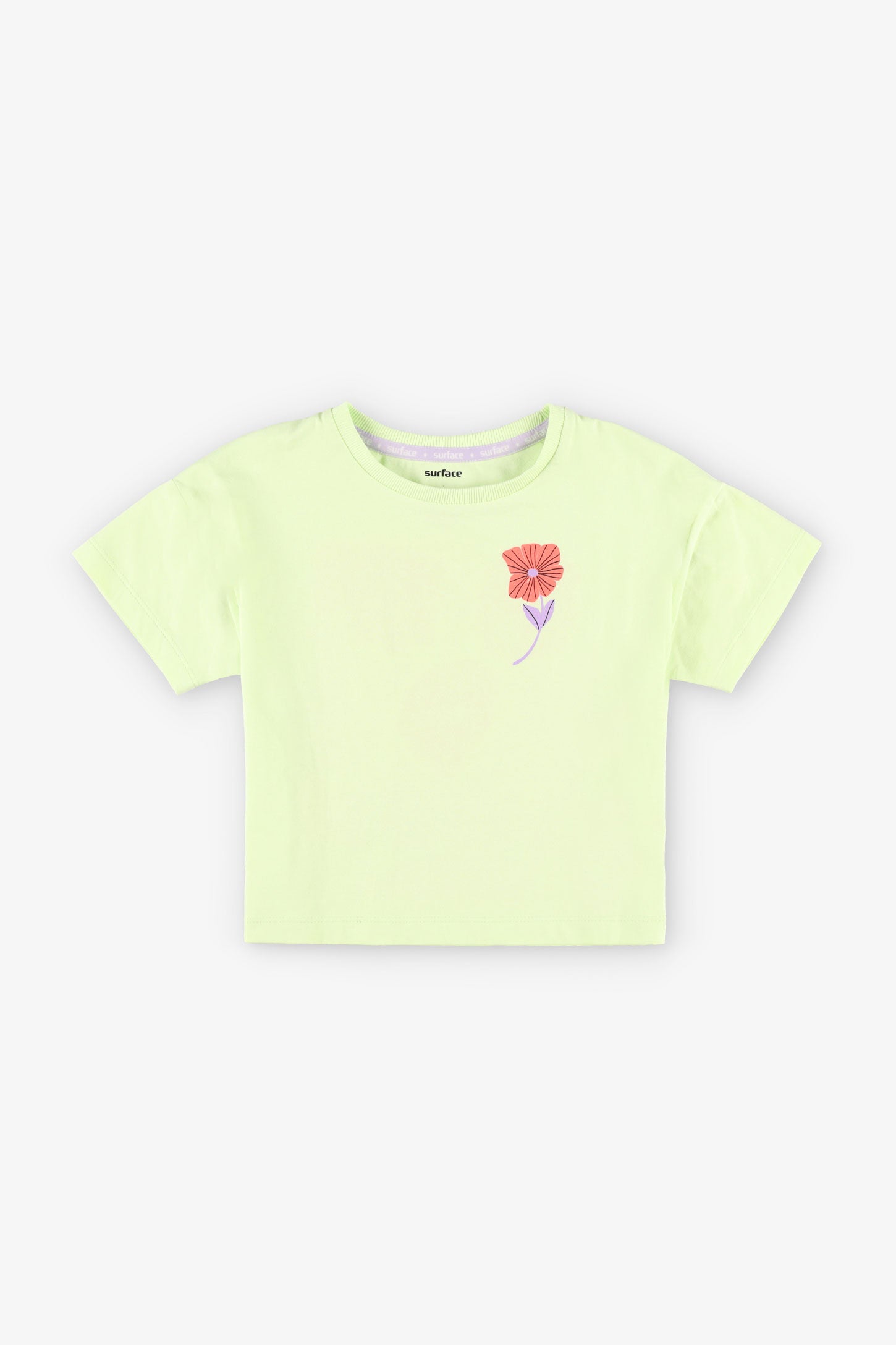 T-shirt col rond imprimé coton - Enfant fille && VERT PALE