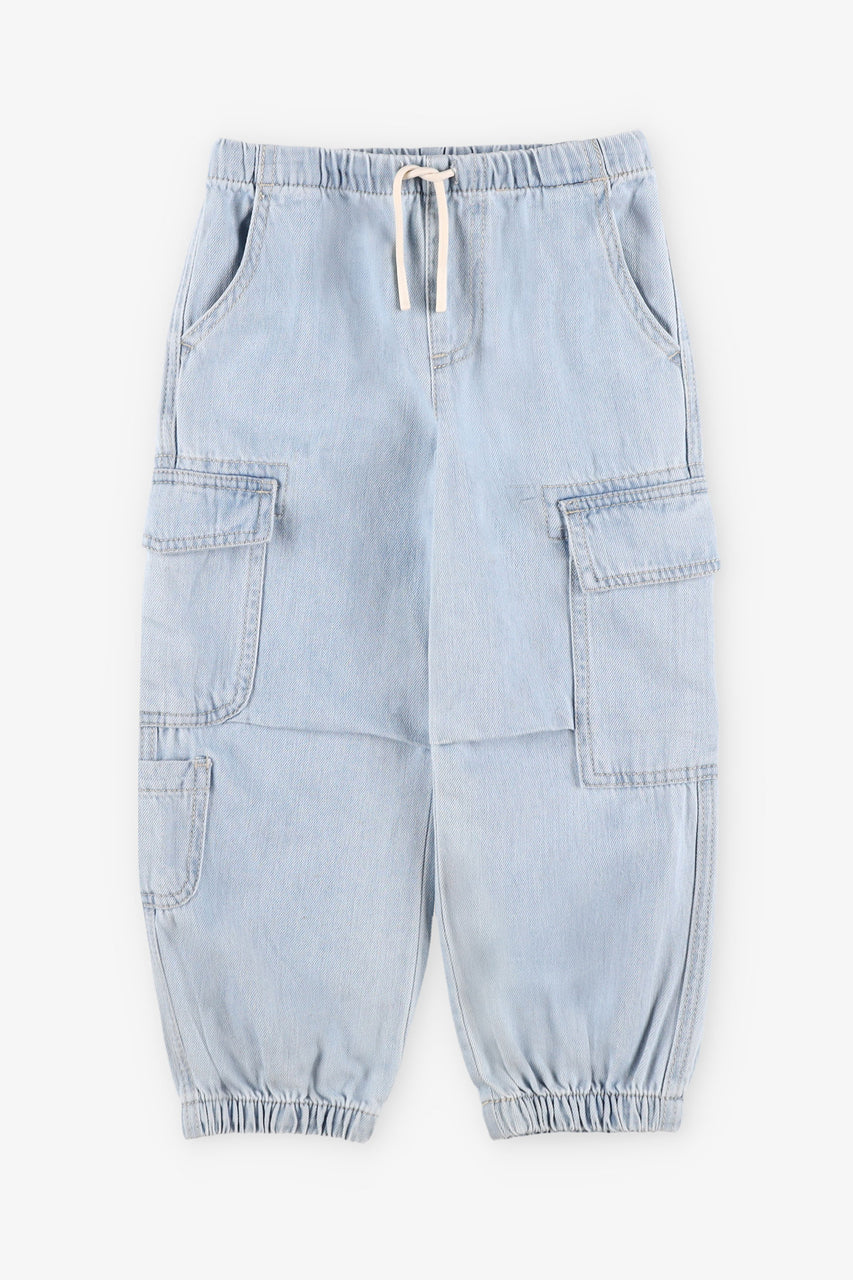 Cotton Denim Cargo Shorts - Light gray - Kids