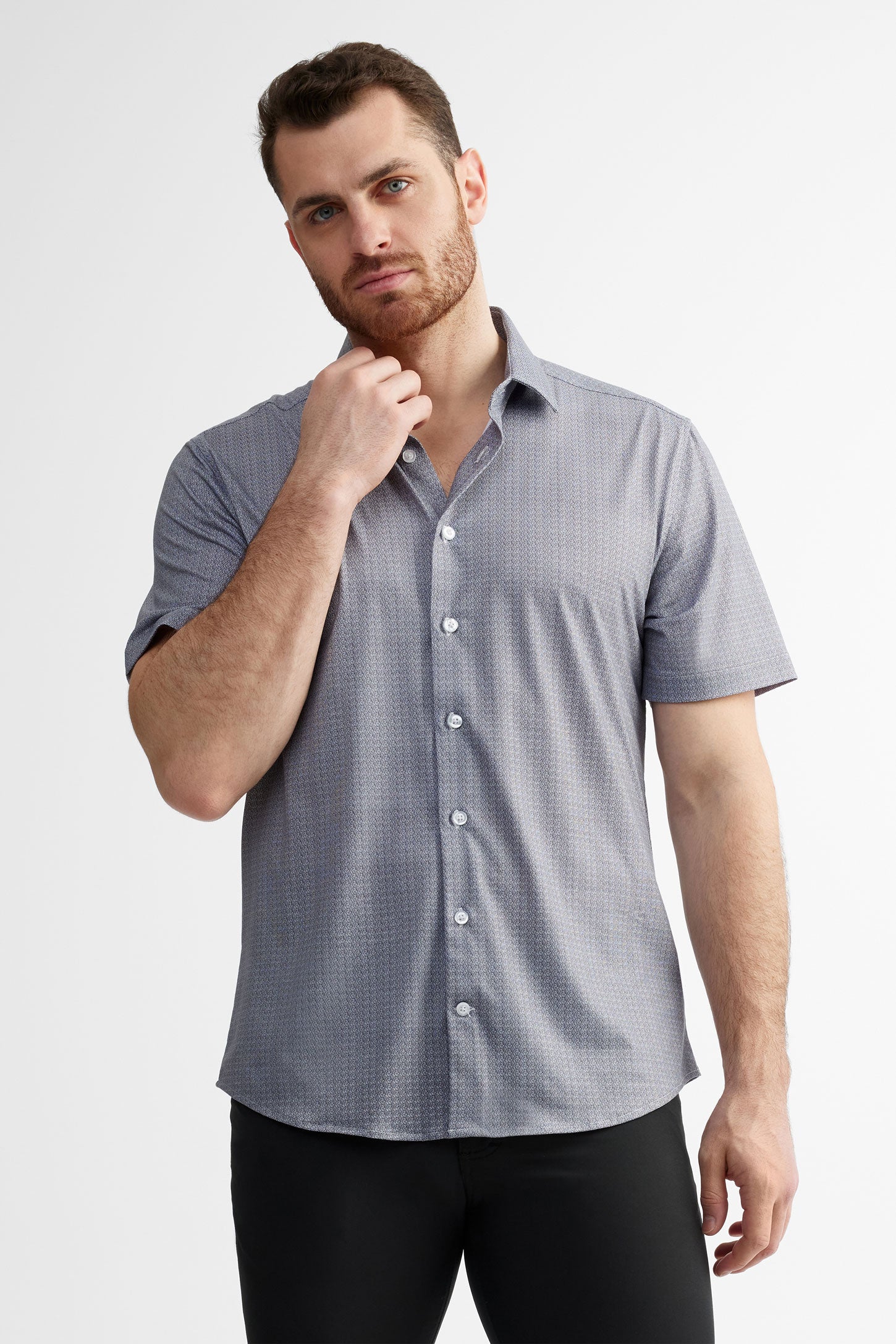 Chemise manches courtes habillée en coton - Homme && GRIS