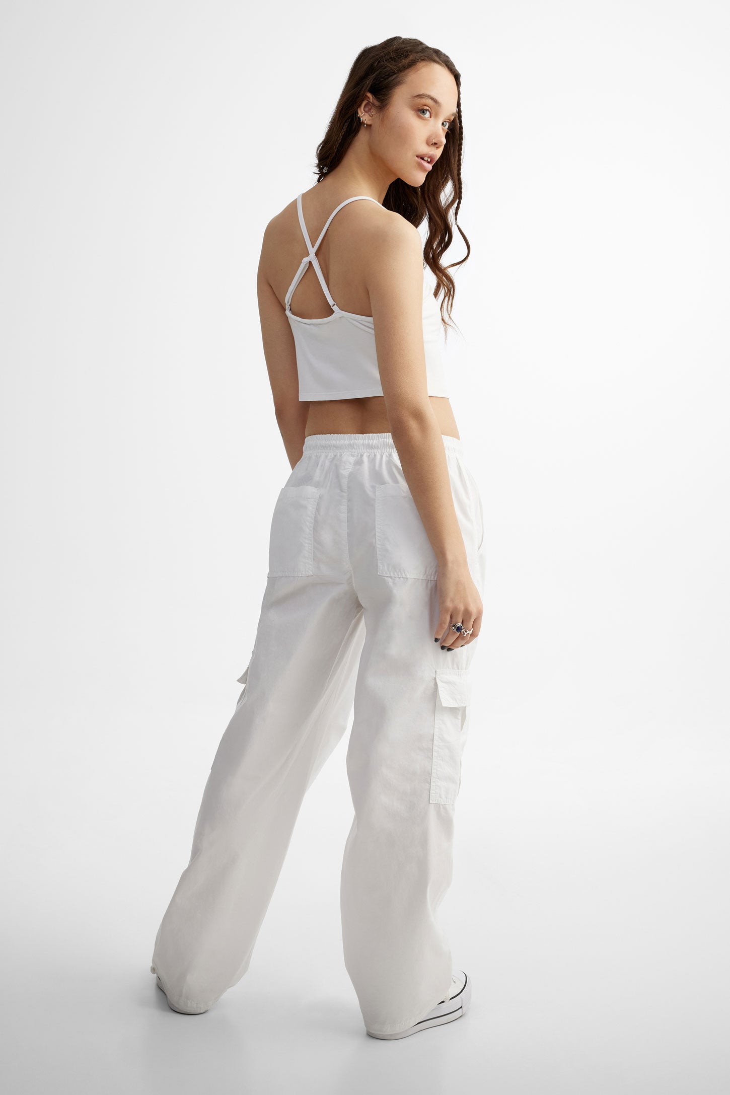 Camisole écourtée bretelles croisées - Femme && BLANC