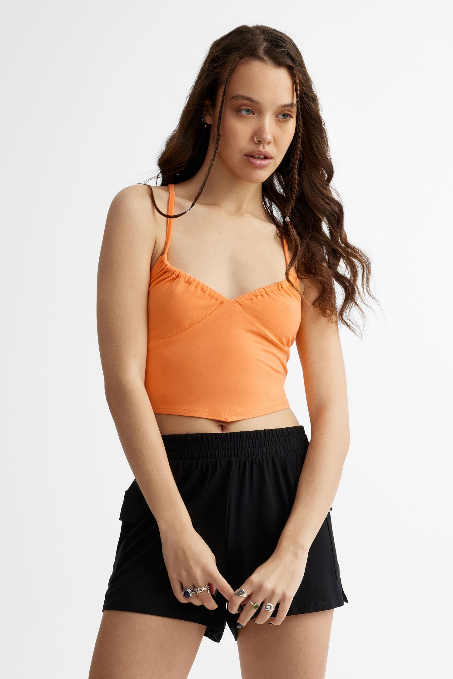 Camisole écourtée bretelles croisées - Femme && ORANGE