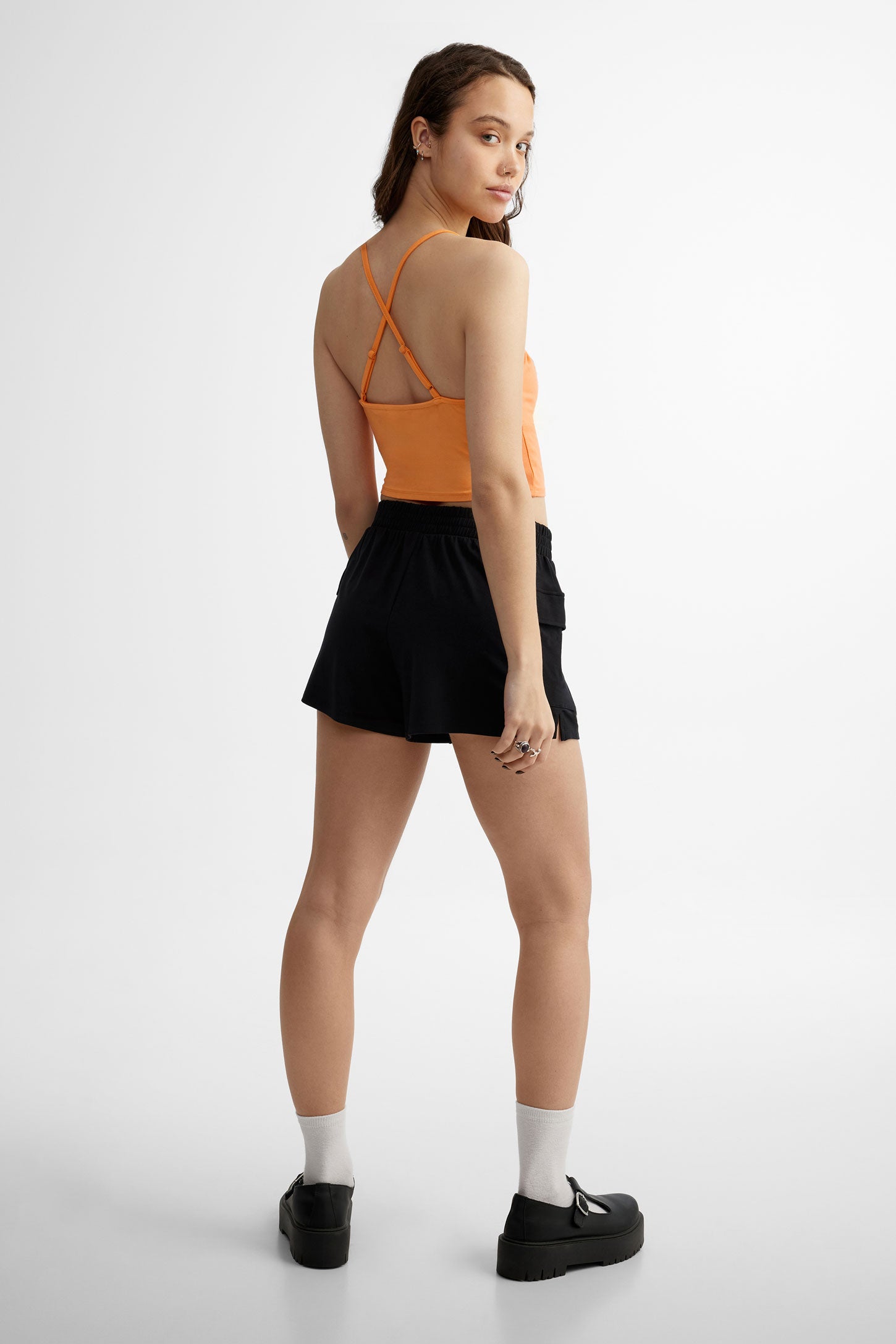 Camisole écourtée bretelles croisées - Femme && ORANGE