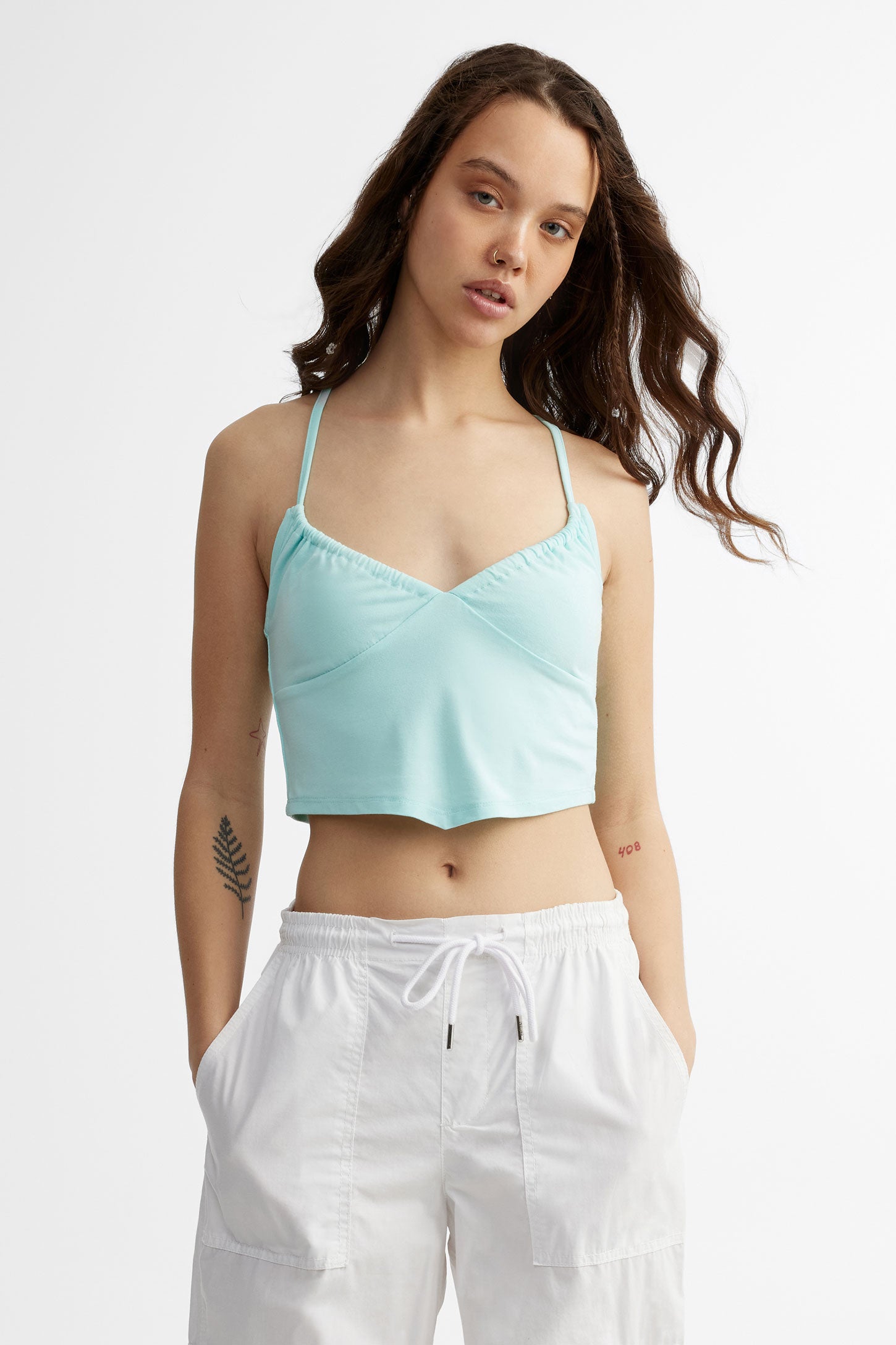 Camisole écourtée bretelles croisées - Femme && BLEU