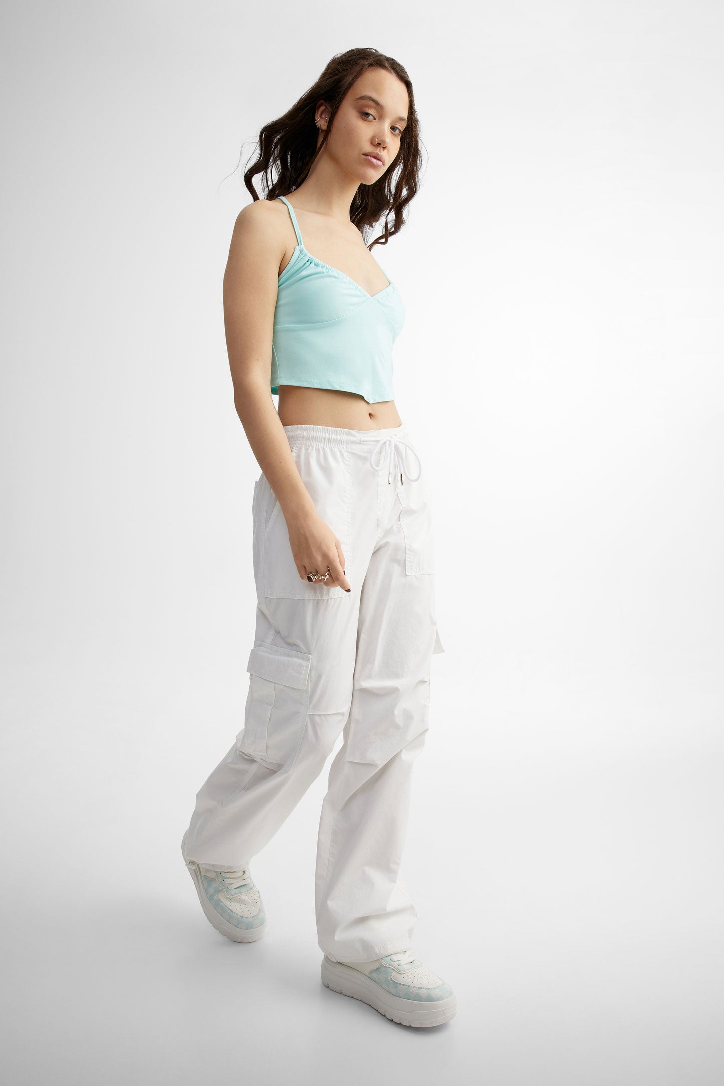 Camisole écourtée bretelles croisées - Femme && BLEU