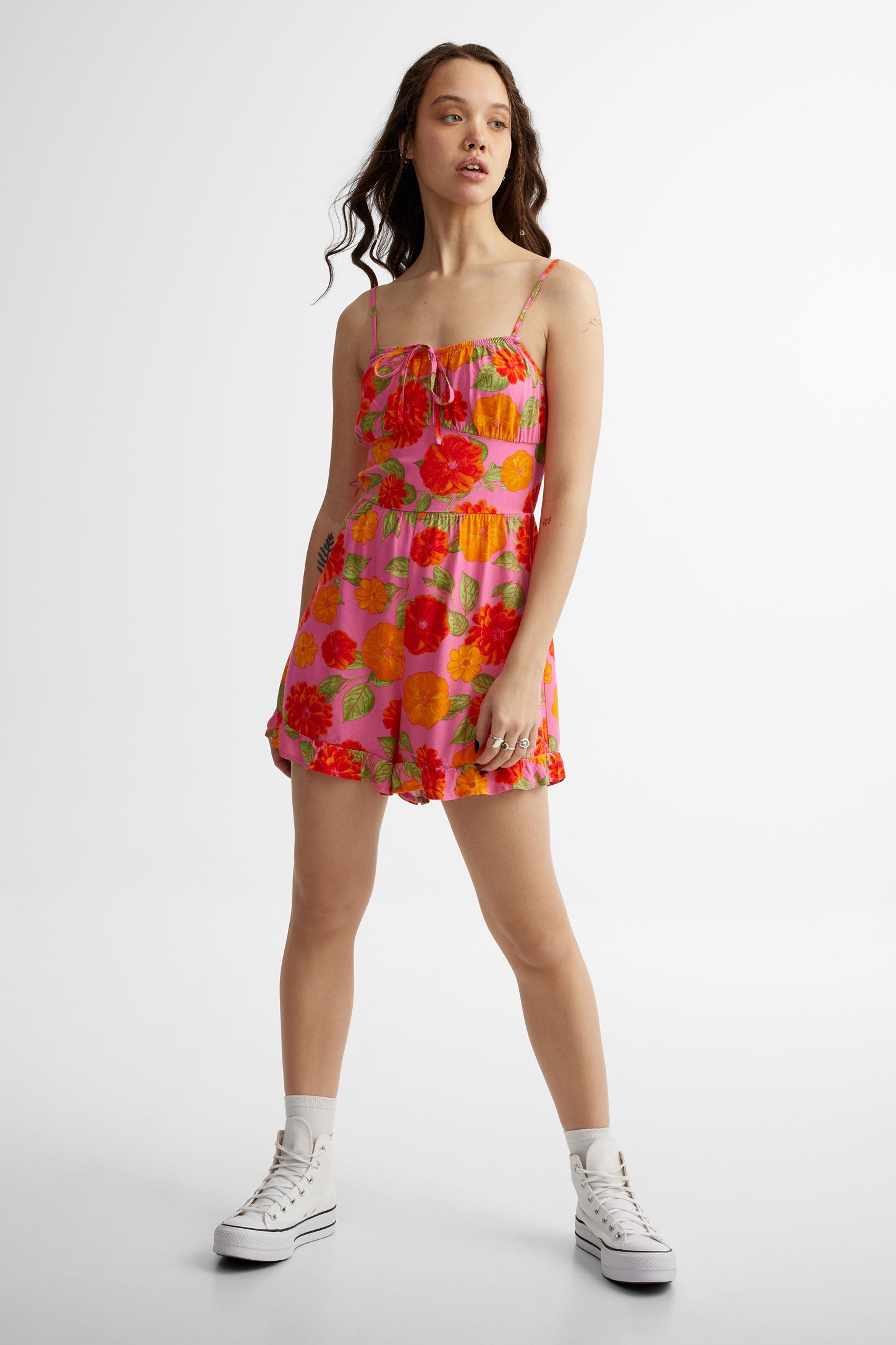 Combi-short à bretelles dos ouvert imprimé floral - Femme && ROSE MULTI