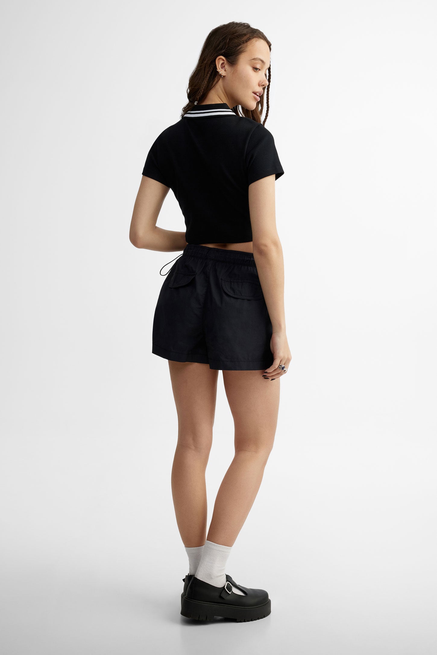 Short parachute en coton - Femme && NOIR