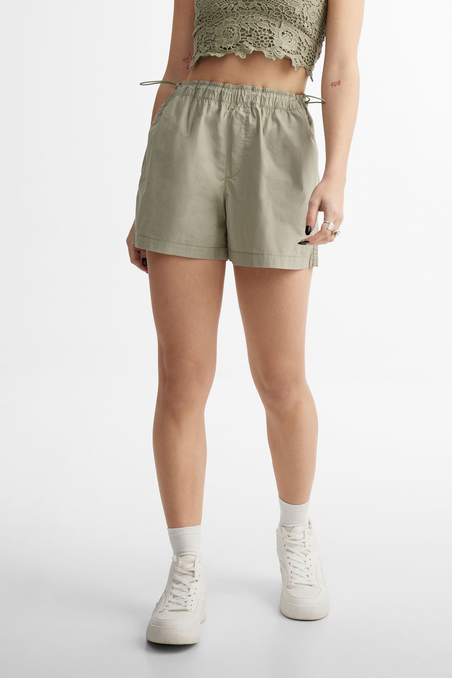 Short parachute en coton - Femme && KAKI