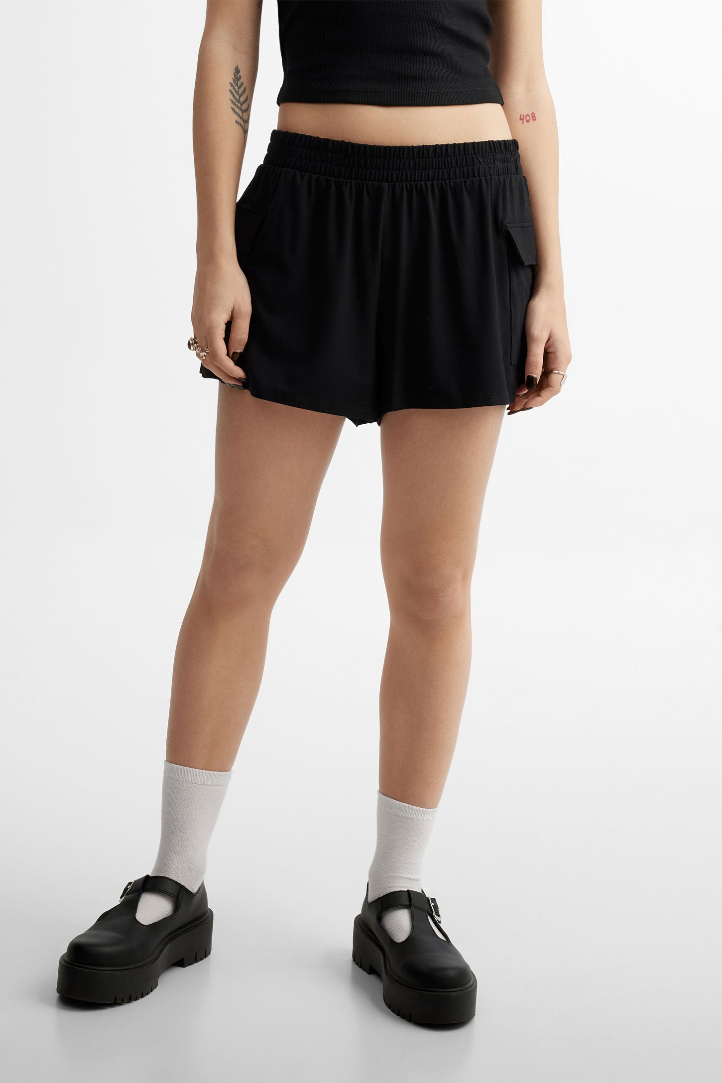 Short cargo taille élastique - Femme && NOIR