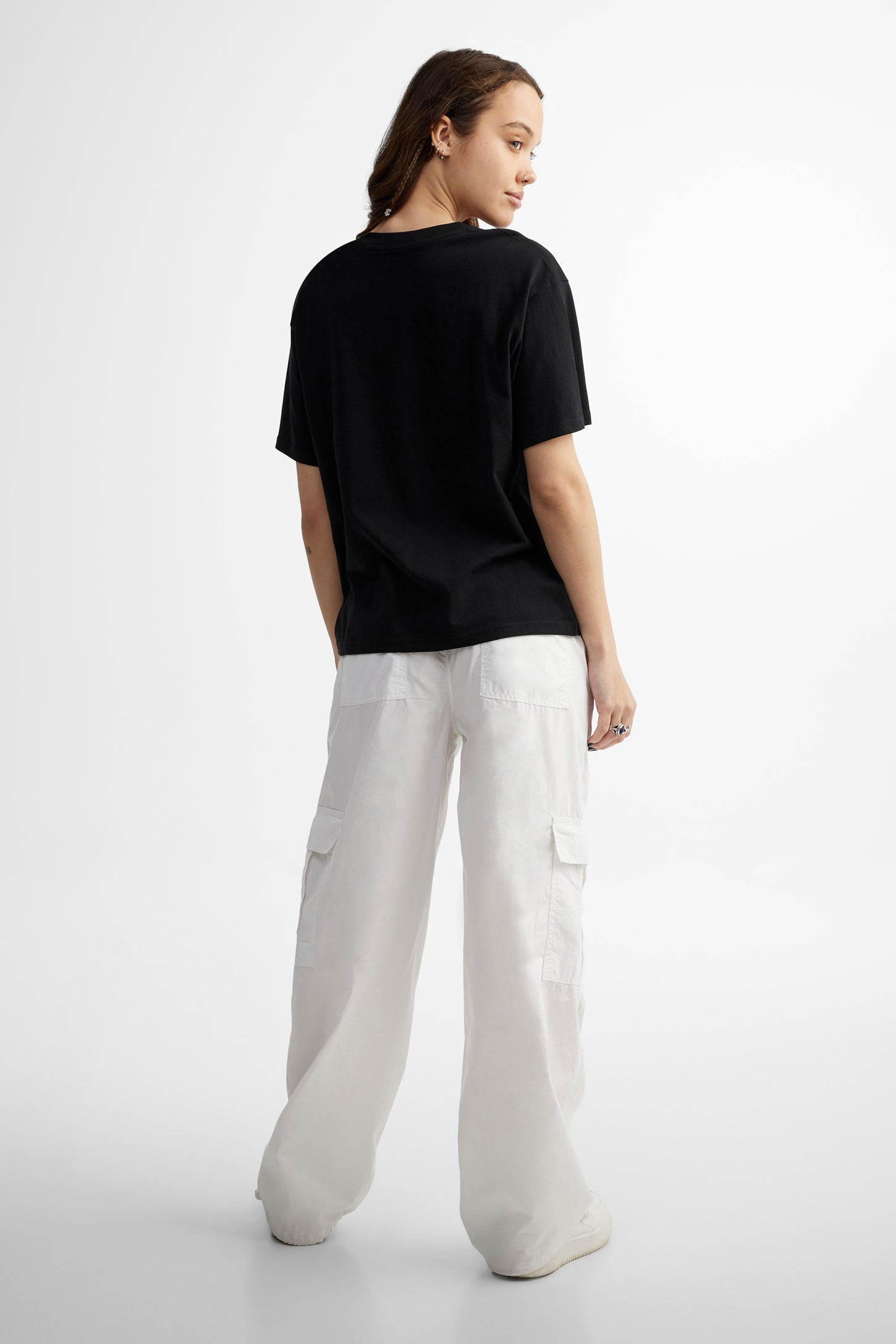 T-shirt surdimensionné imprimé en coton - Femme && NOIR