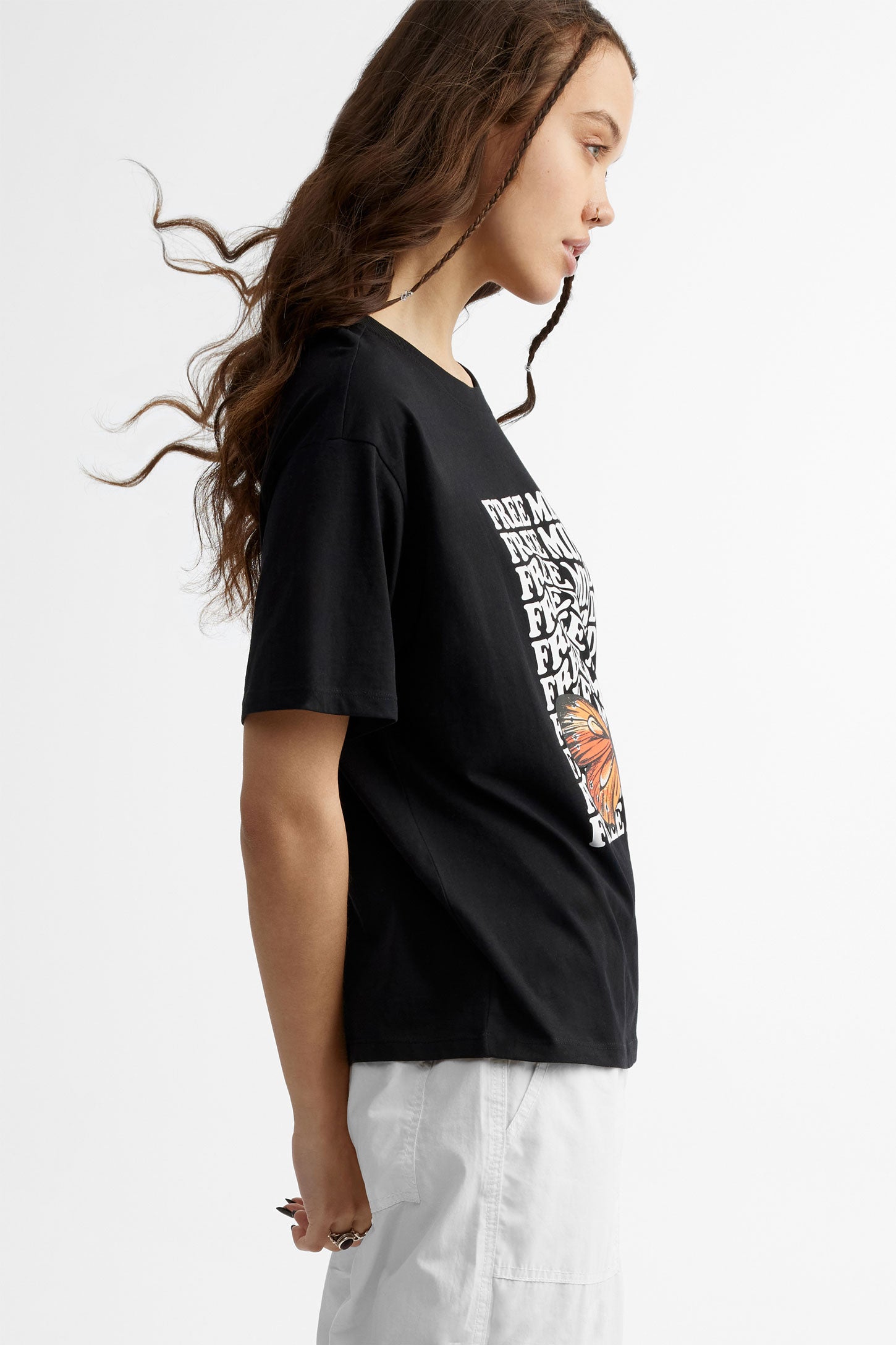 T-shirt surdimensionné imprimé en coton - Femme && NOIR