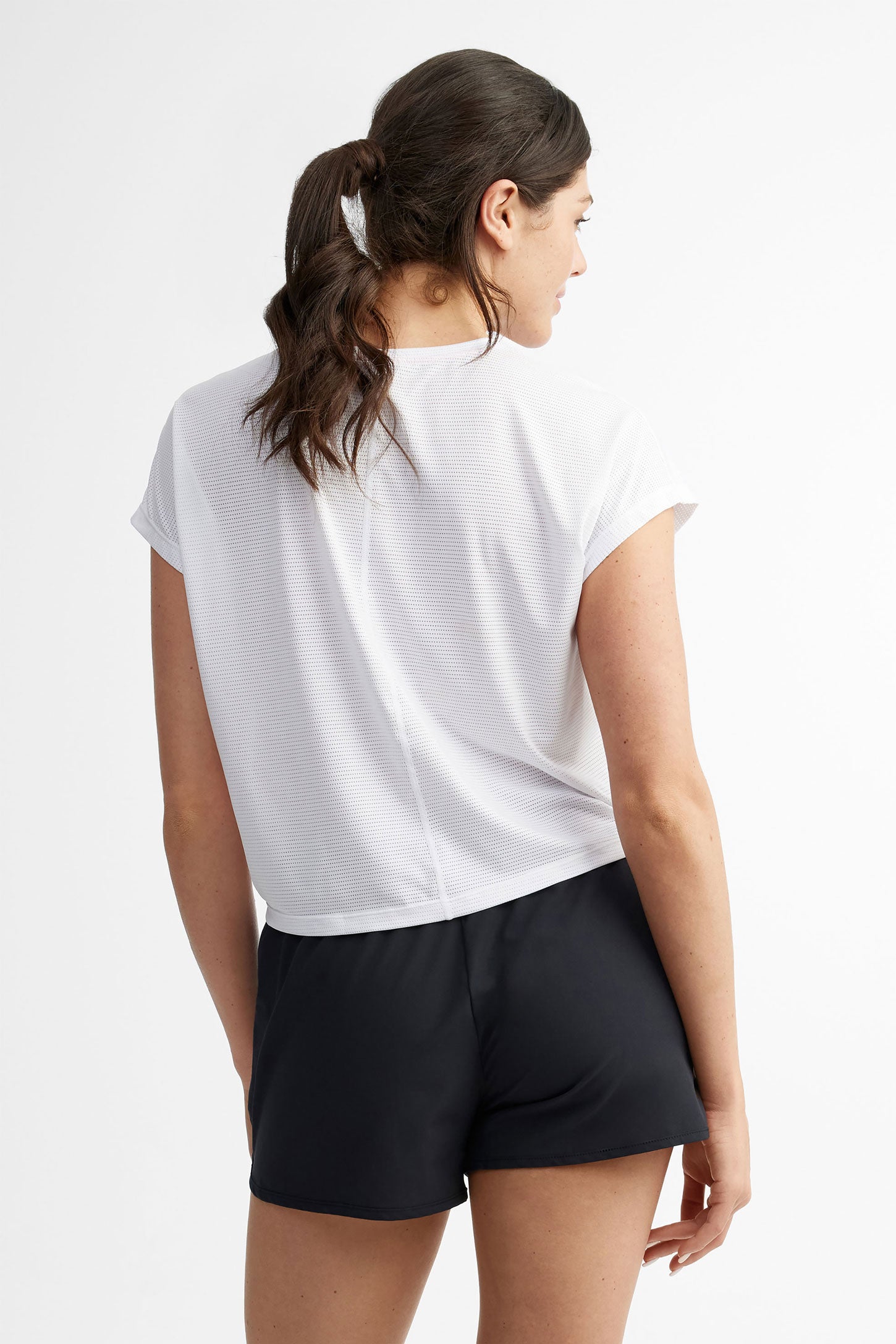 T-shirt coupe écourtée en mesh athlétique - Femme && BLANC