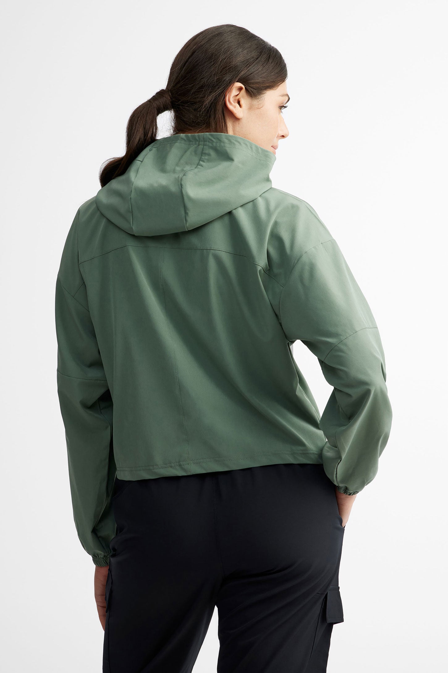 Veste à capuchon demi-fermeture éclair - Femme && VERT