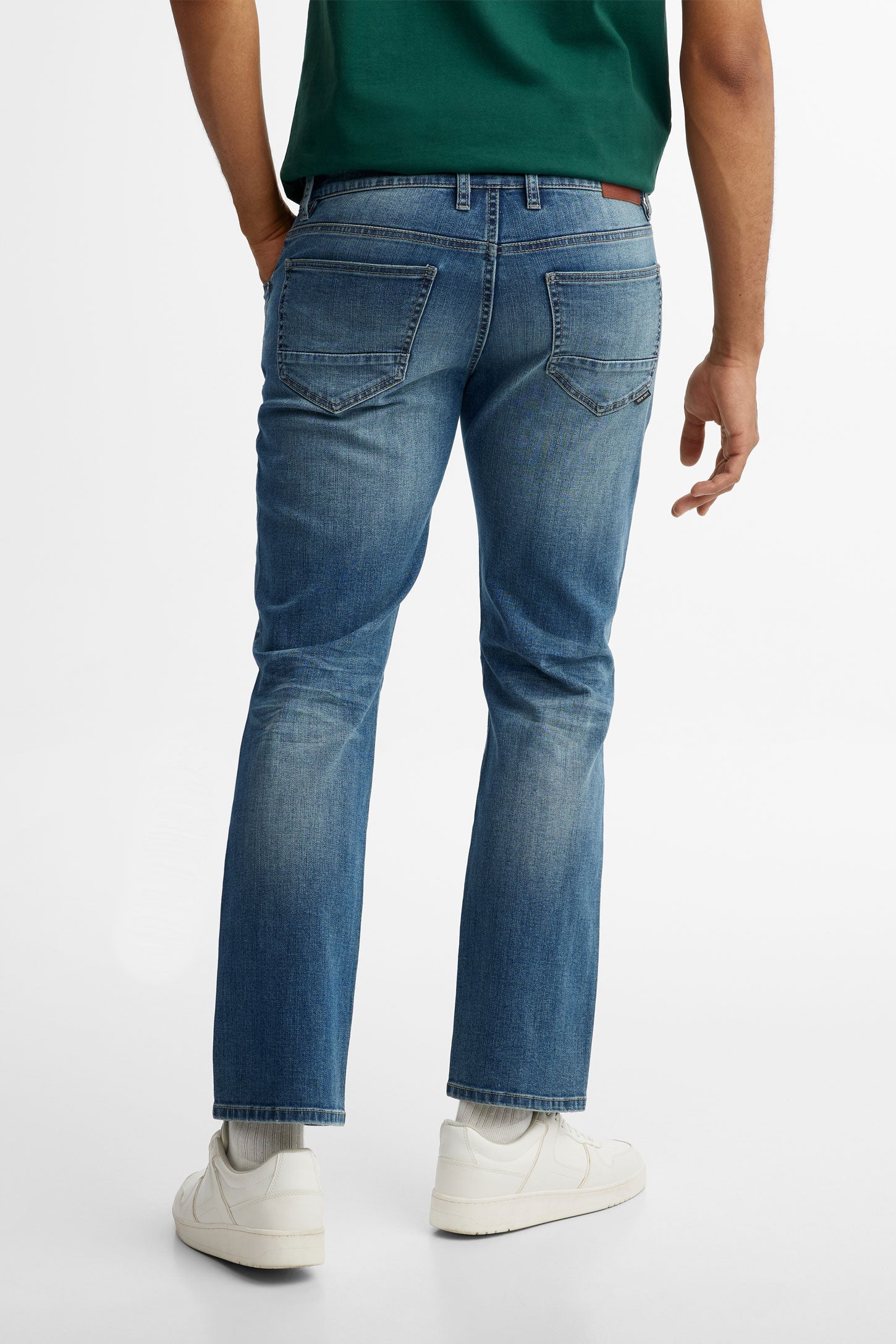 Jeans 5 poches délavé jambe droite - Homme && BLEU FONCE