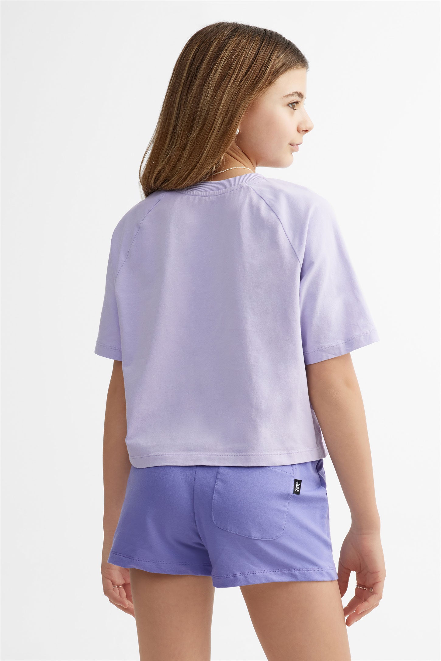 T-shirt écourté imprimé en coton - Ado fille && MAUVE PALE