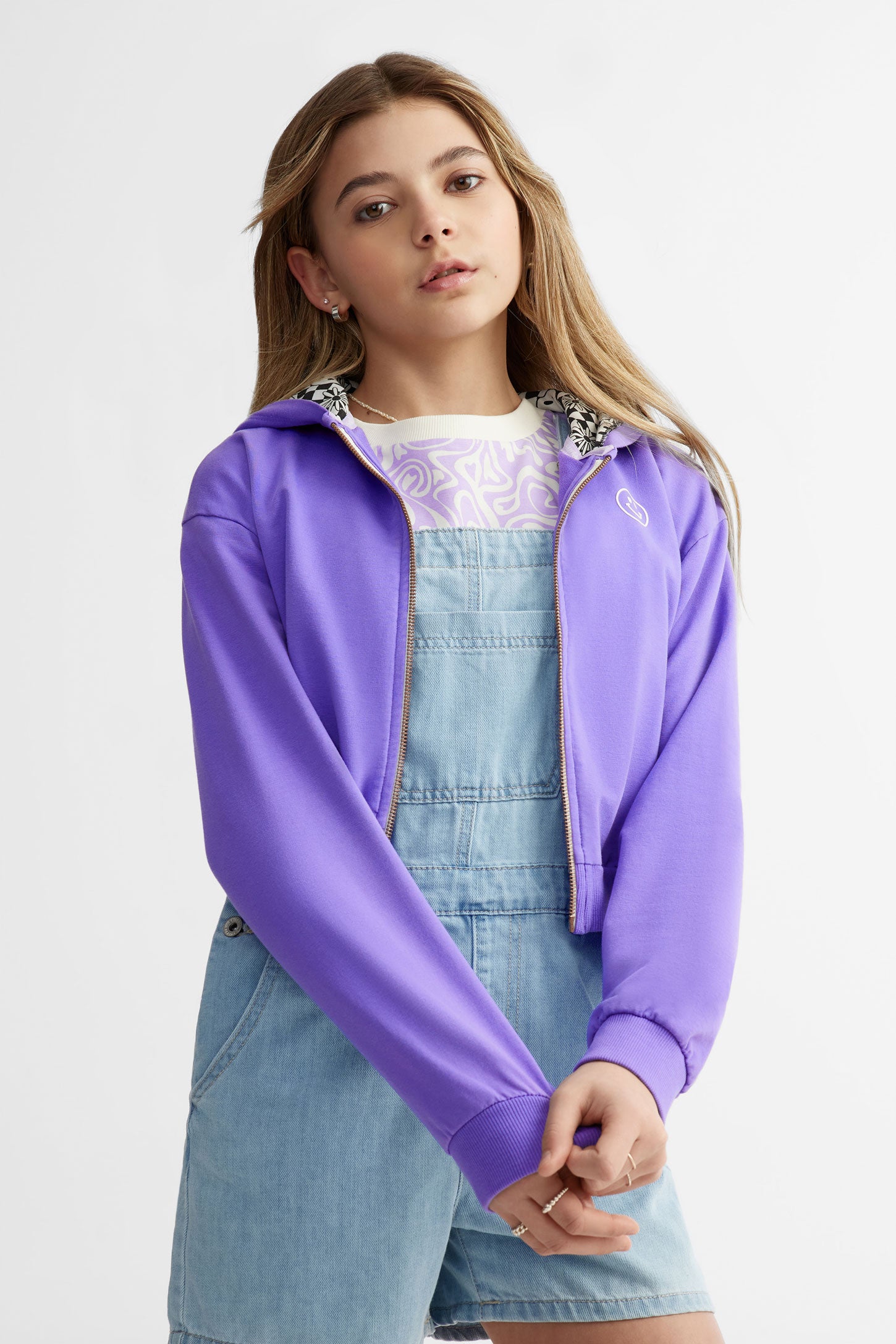 Veste à capuchon écourtée coton ouaté - Ado fille && MAUVE