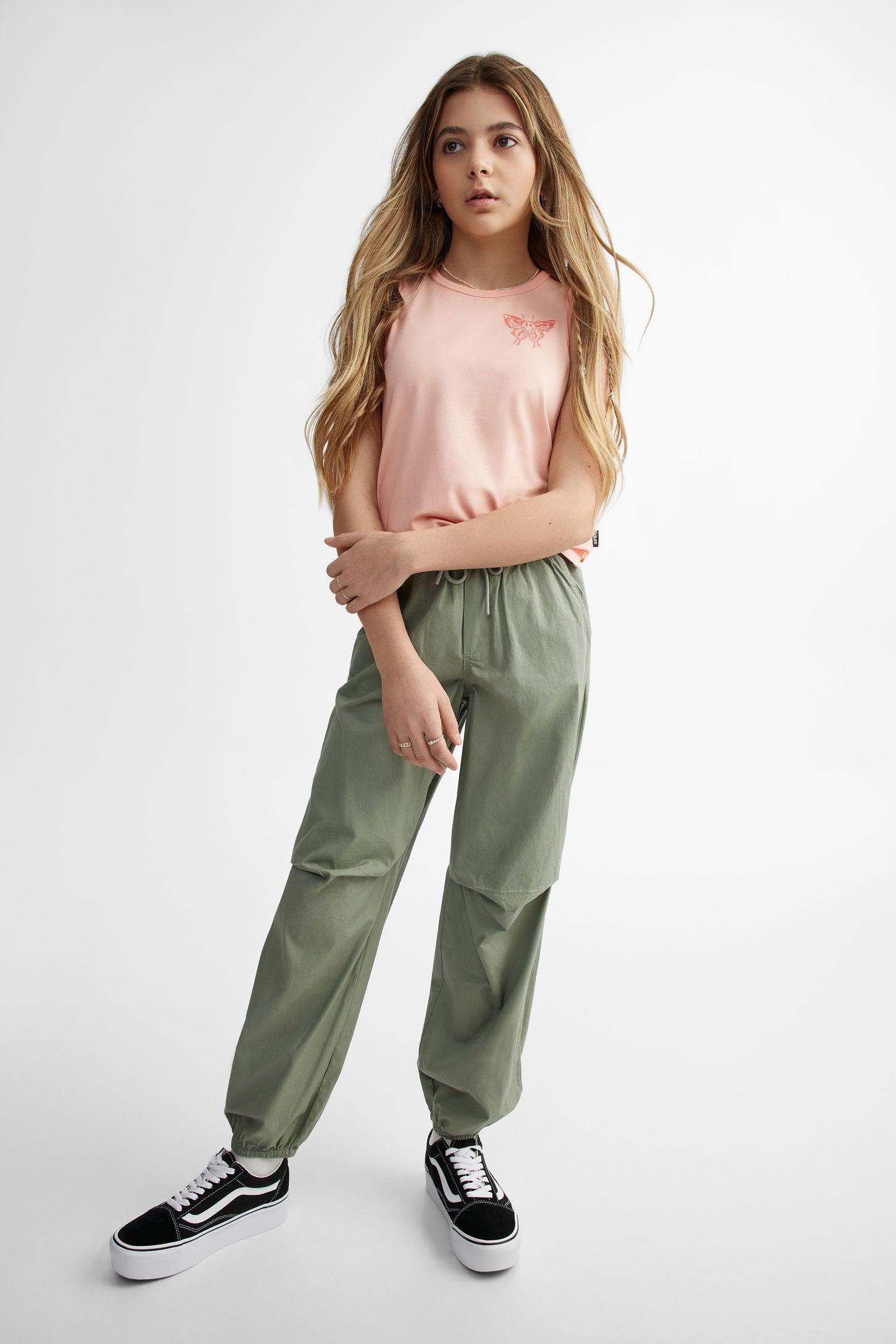 Pantalon parachute en coton - Ado fille
 && KAKI