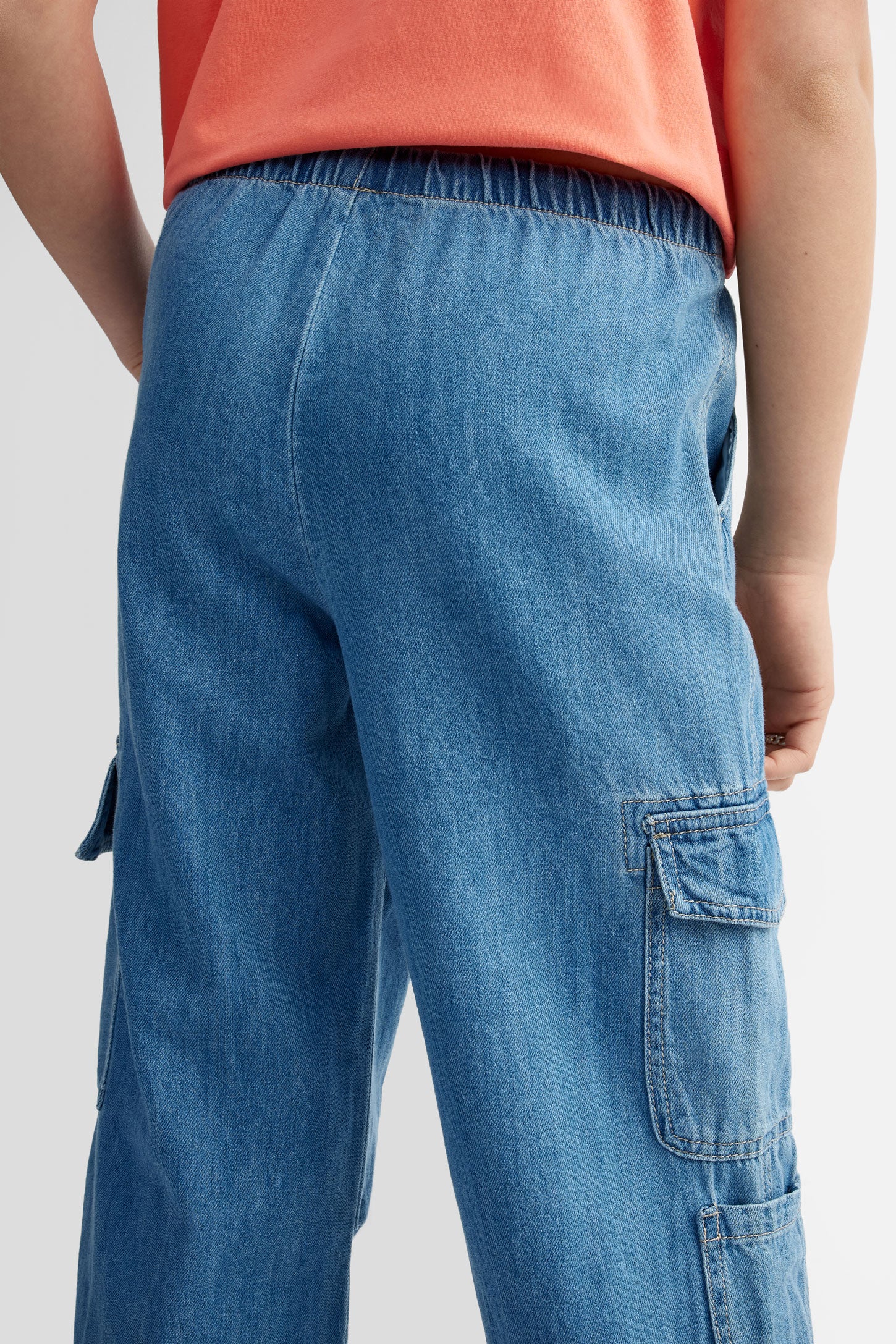 Jeans parachute taille basse coton - Ado fille && BLEU