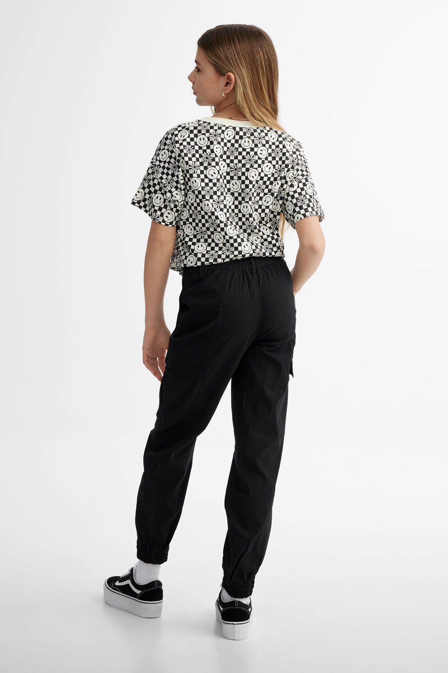 Pantalon cargo taille haute - Ado fille && NOIR