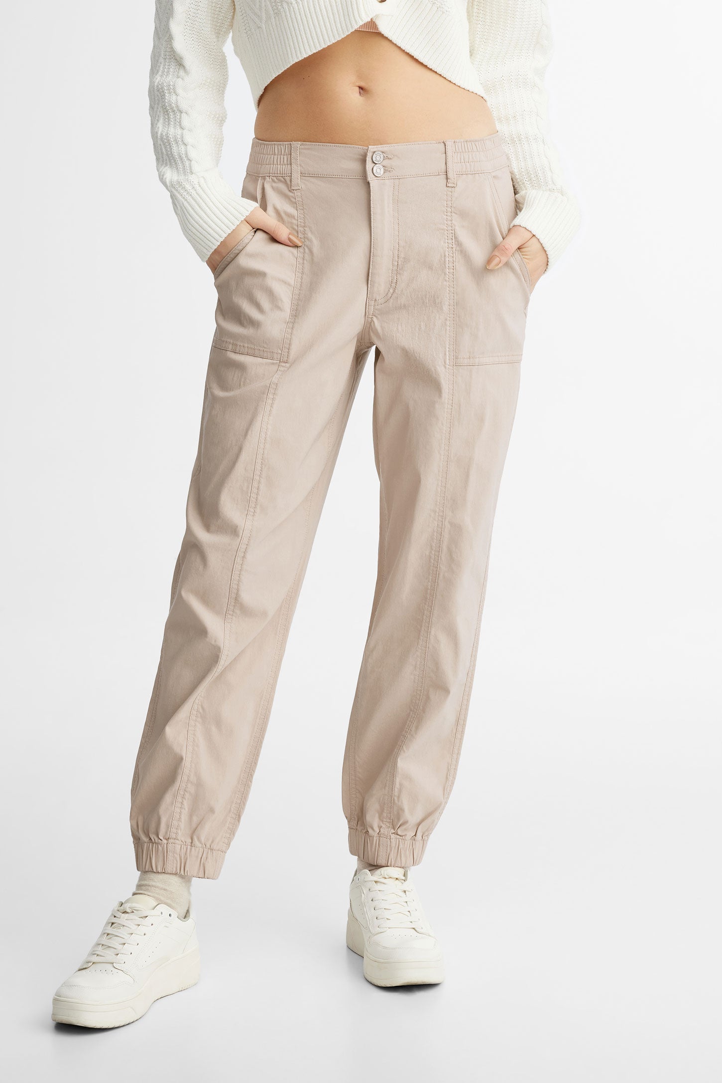 Pantalon jogger en popeline - Femme && BEIGE