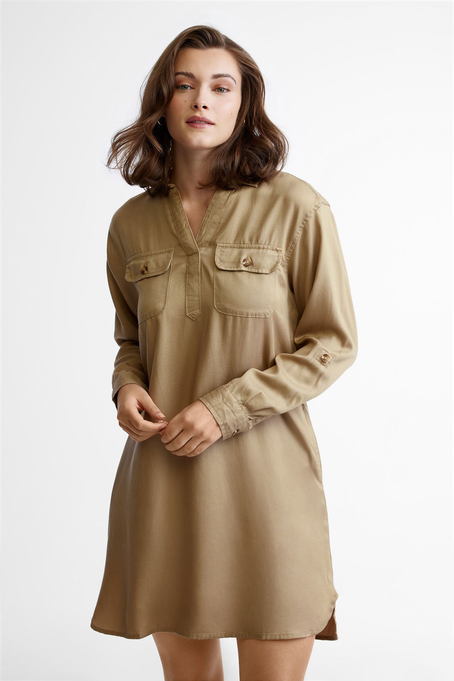 Robe manches longue en Lyocell - Femme && BEIGE