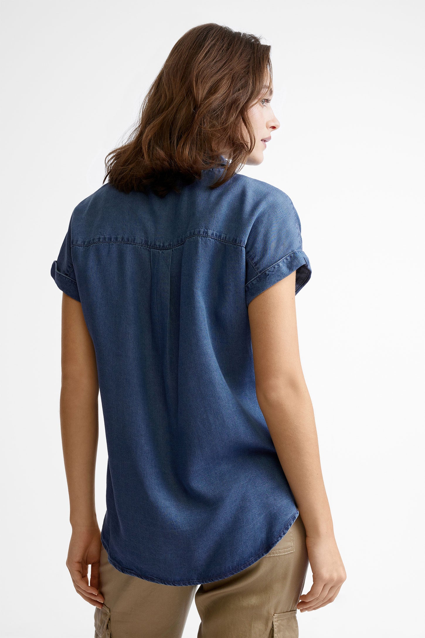 Chemisier manches courtes en Lyocell - Femme && BLEU